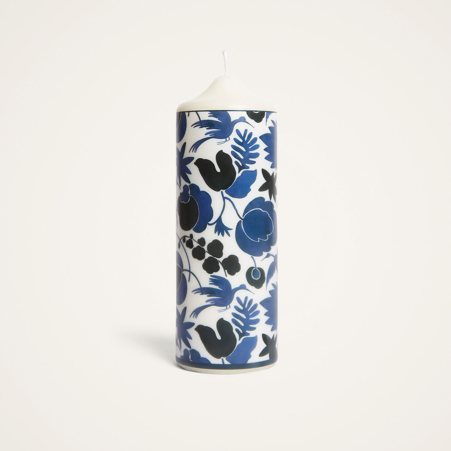 La Doublej Wild Bird Printed Pillar Candle In Wildbird Blue