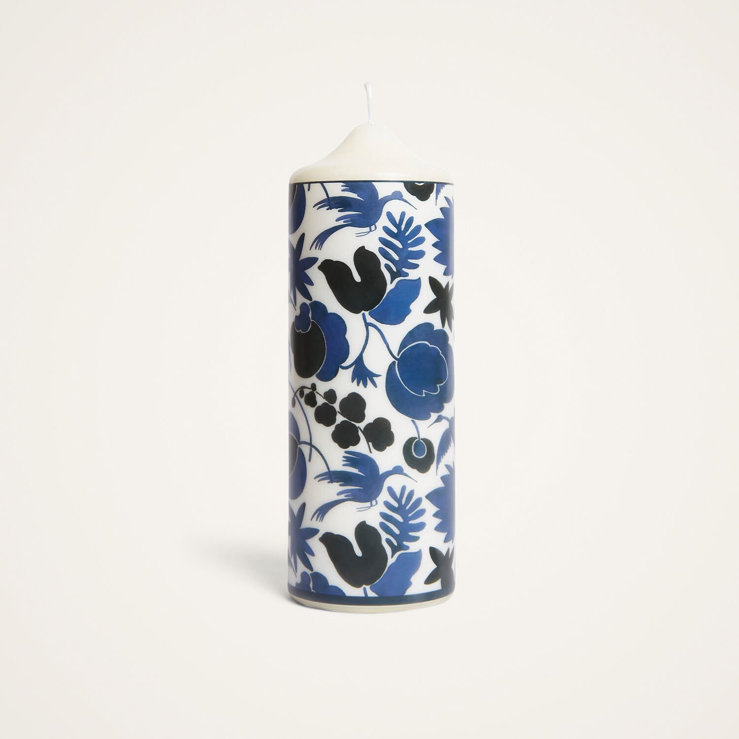 La Doublej Wild Bird Printed Pillar Candle In Wildbird Blue