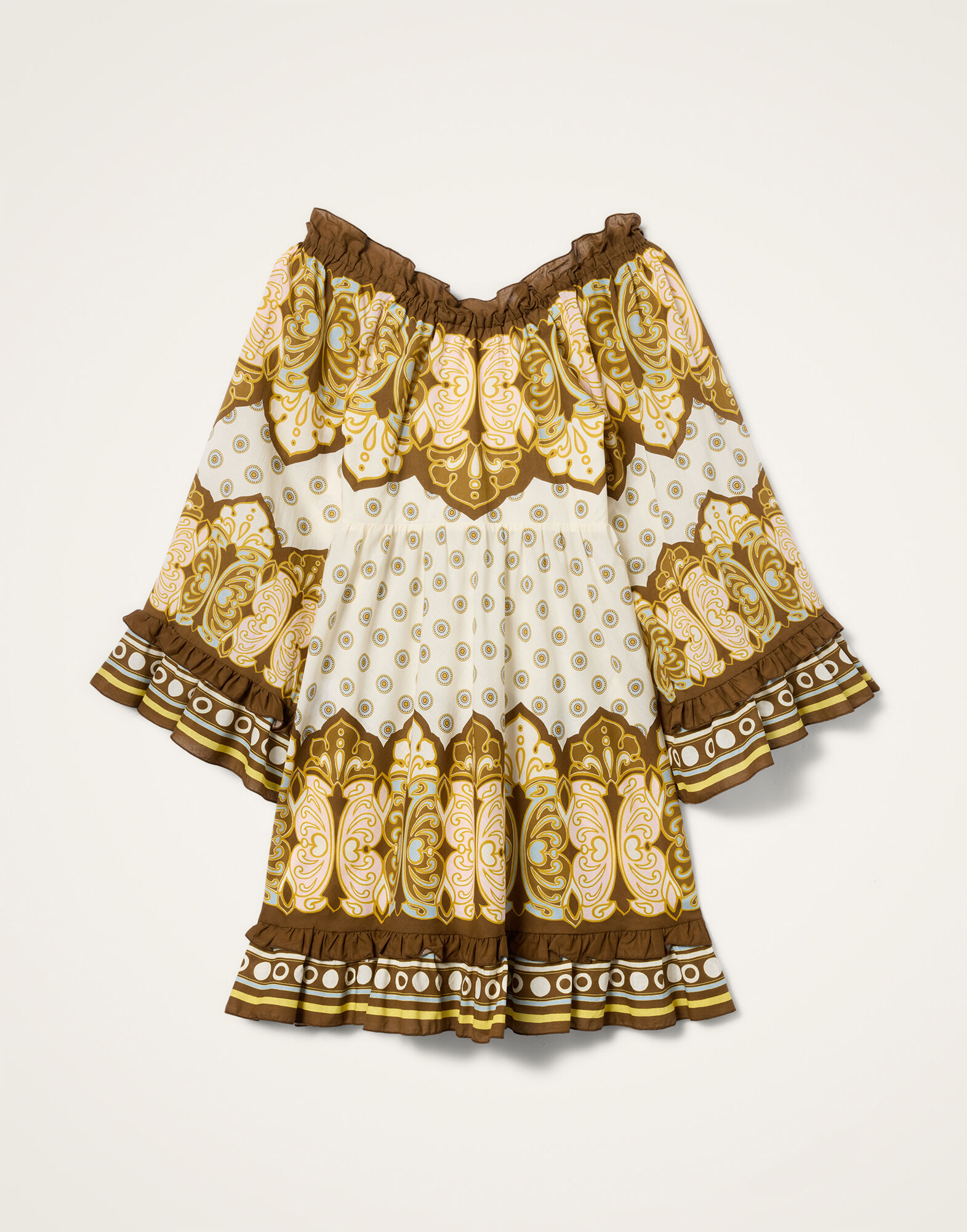 La DoubleJ Boho Mini Dress Cocoon Plac&eacute;e Brown DRE0884COT098COC02BR02