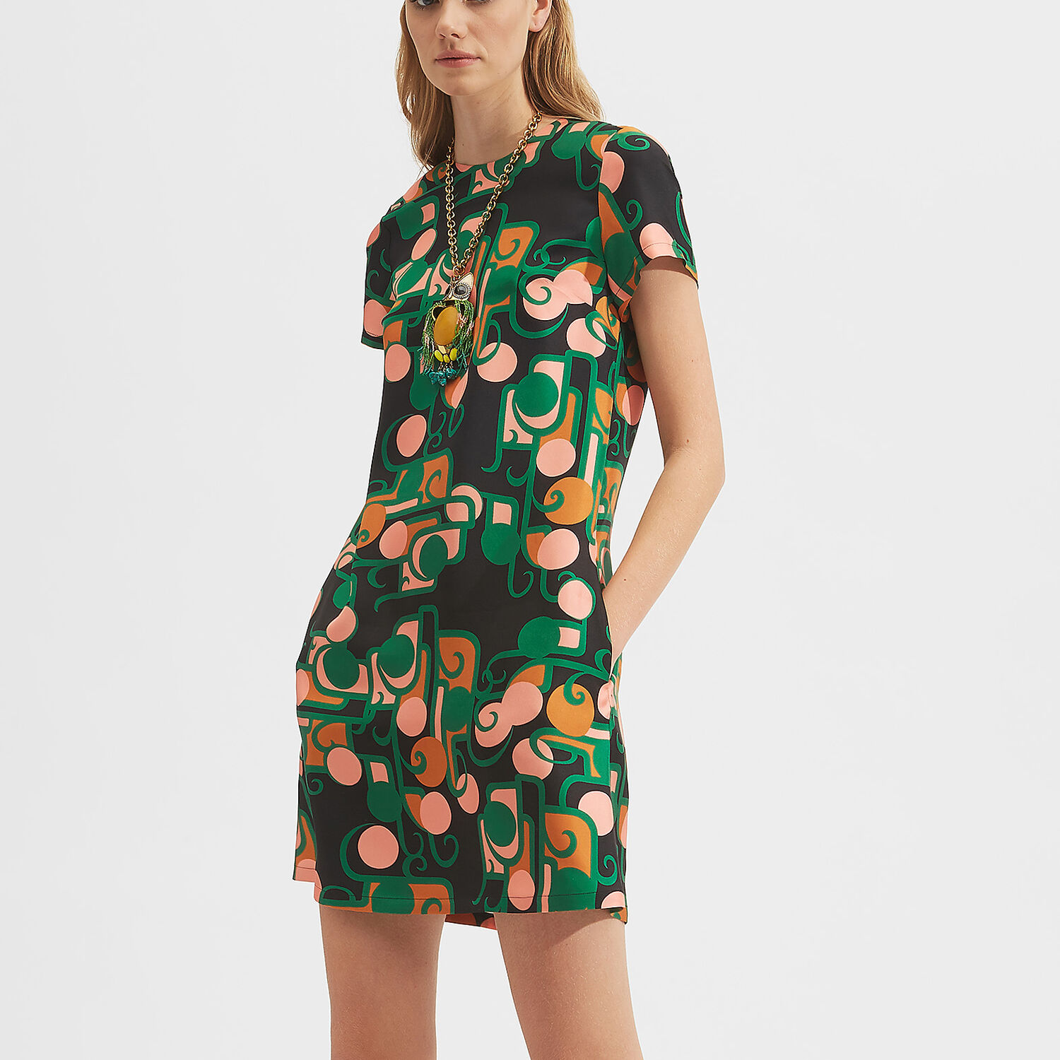 La Doublej Mini Flared Dress With Deco Print In Deco