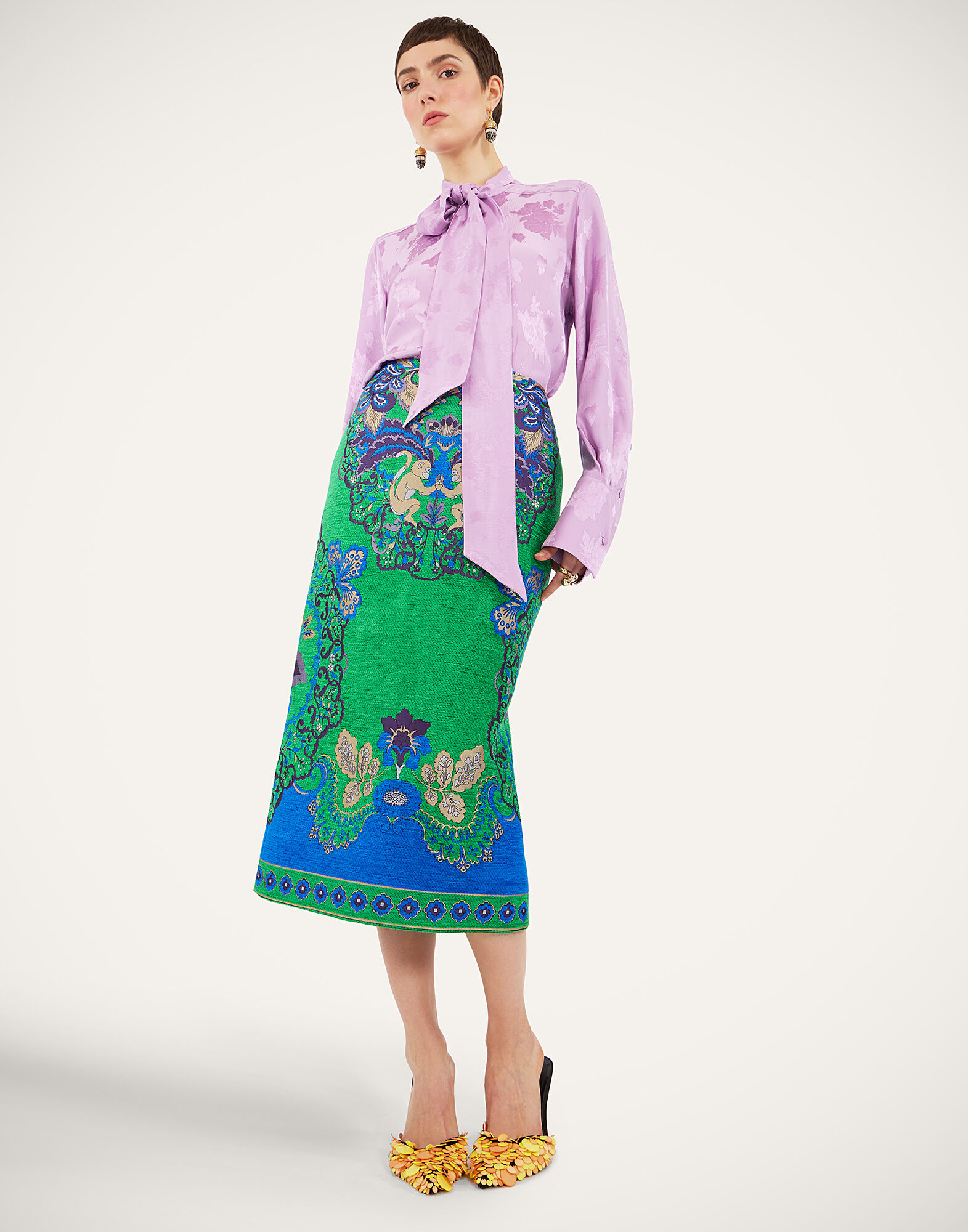 La DoubleJ Pencil Skirt Cornucopia Plac&eacute;e Green SKI0011JCQ130CRN02GR02