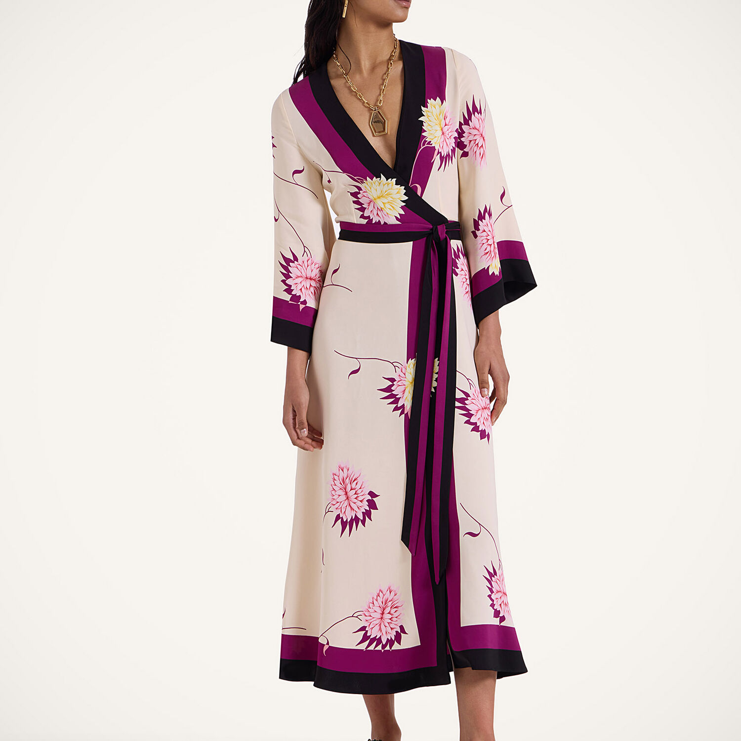 La Doublej Floral Silk Twill Wrap Dress In Derby Placée Multicolor