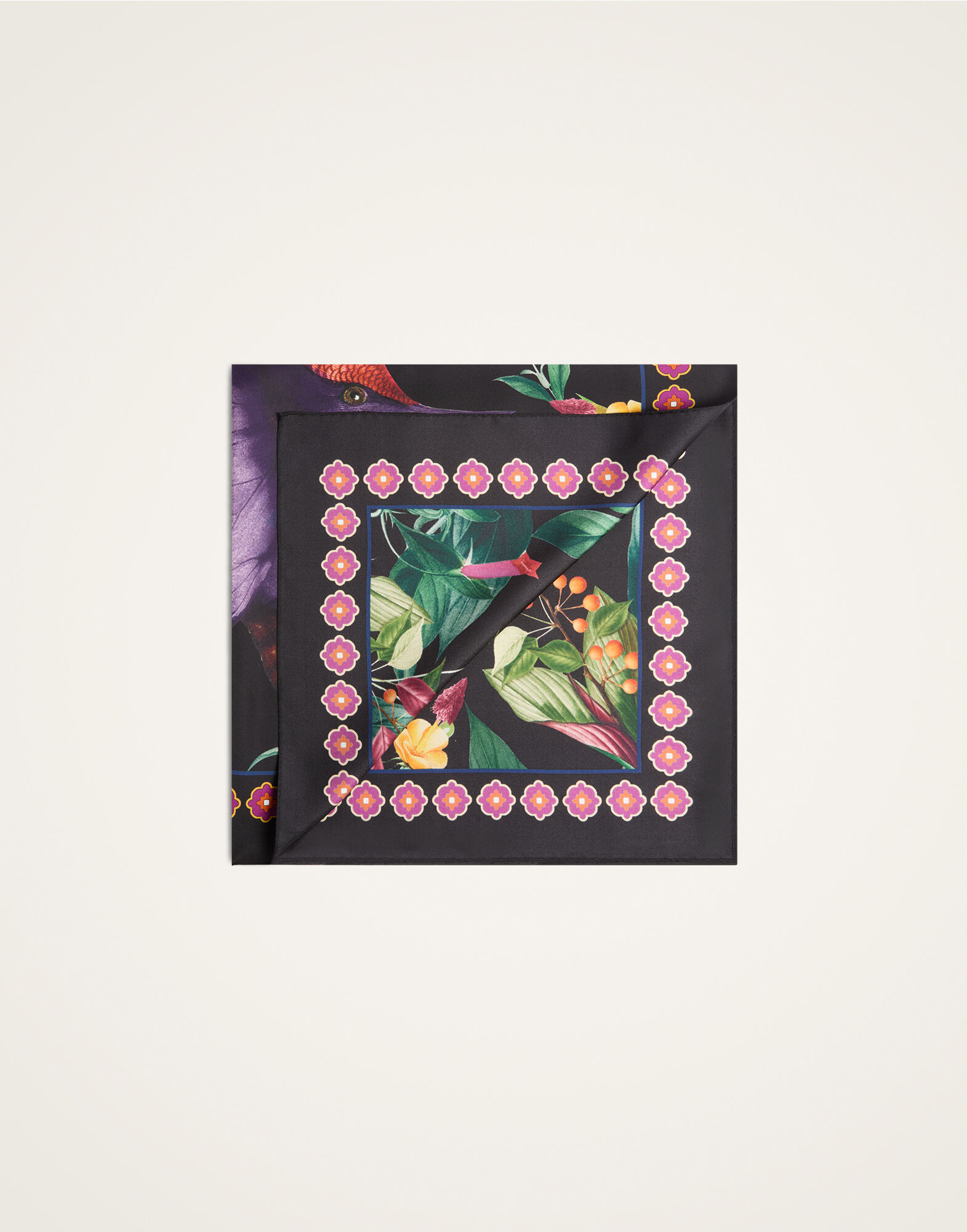 La DoubleJ Foulard 90 Zooflora Butterbird Plac&eacute;e Black SCA0067SIL006BTB03BL01