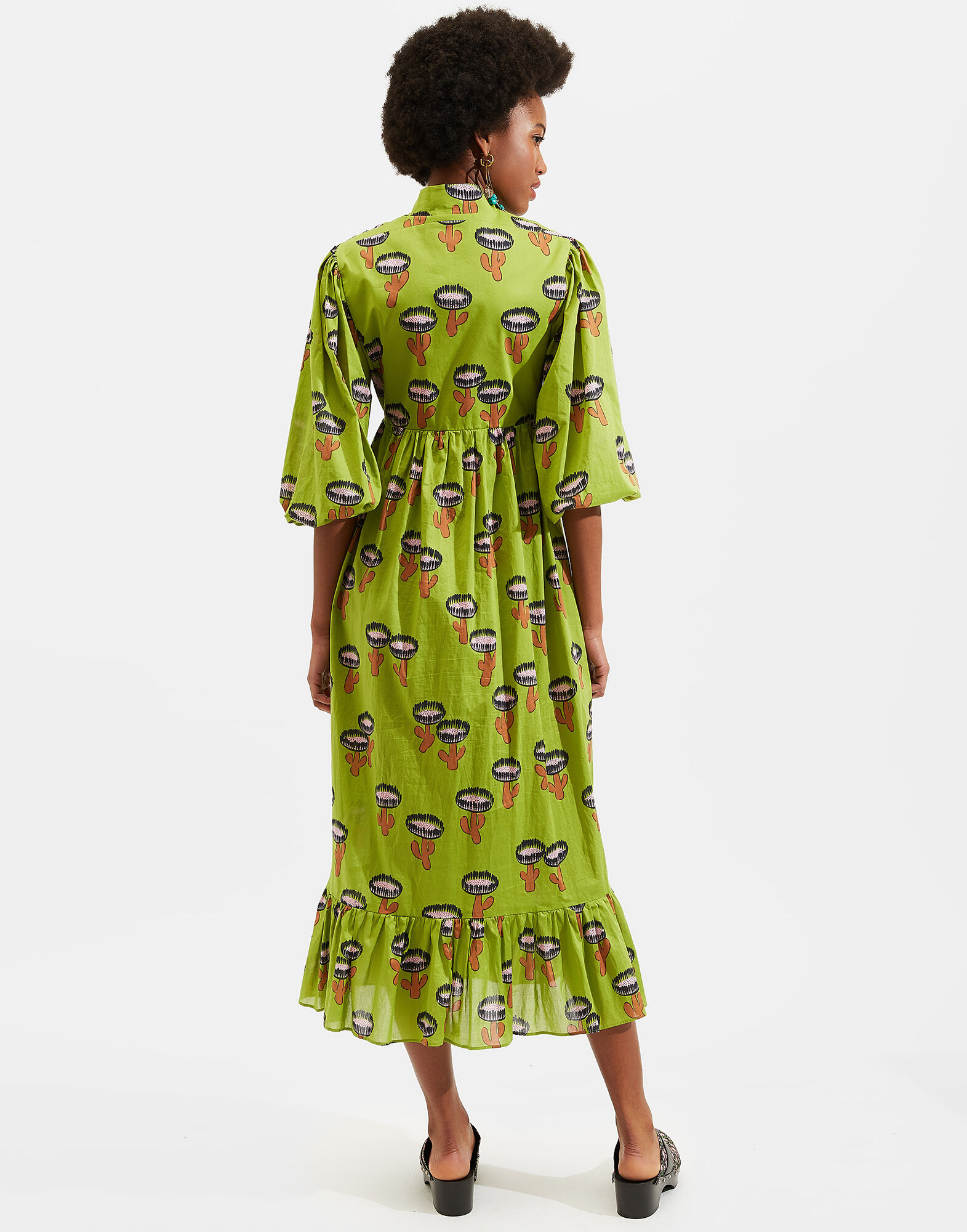 LaDoubleJ Quintana Dress Chirpy Cactus Verde DRE0156COT003CHI0002