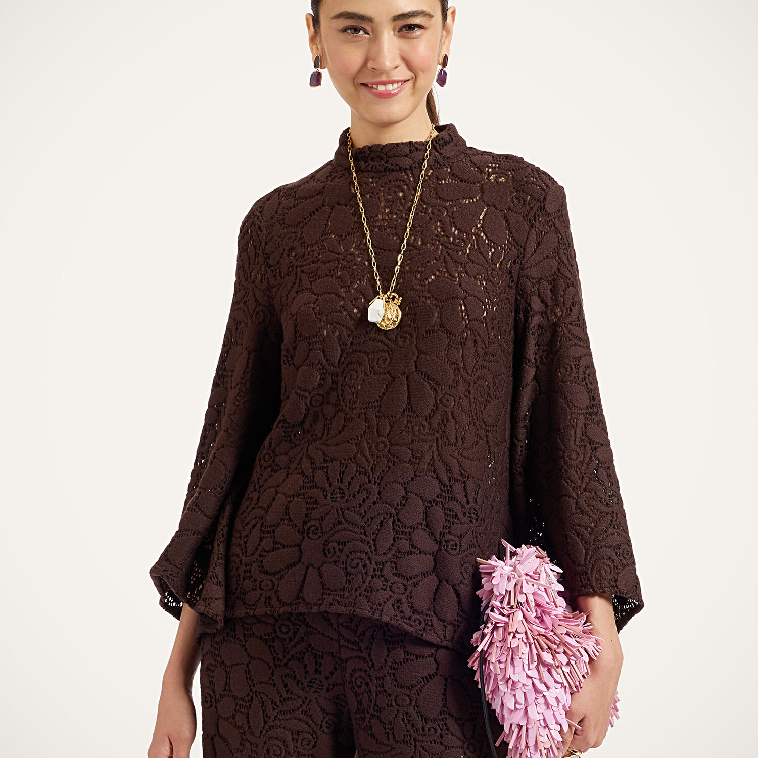 La Doublej Lacey Make An Exit Top In Solid Chocolate