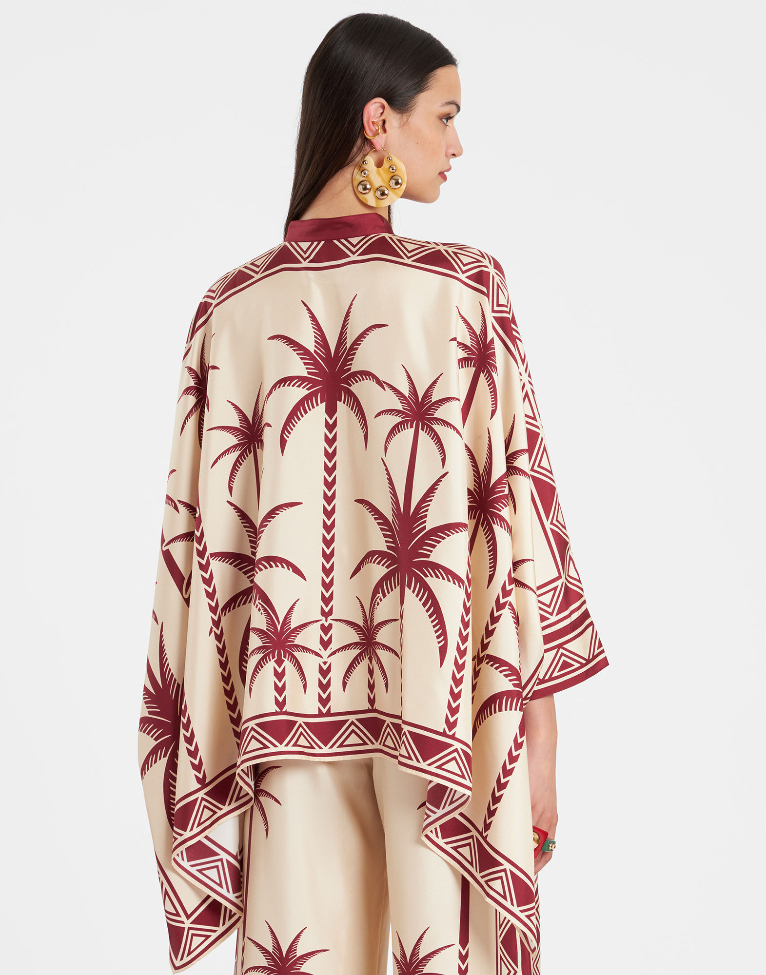 La DoubleJ Foulard Shirt Date Palms Plac&eacute;e Ivory SHI0059SIL006DAT01WH04