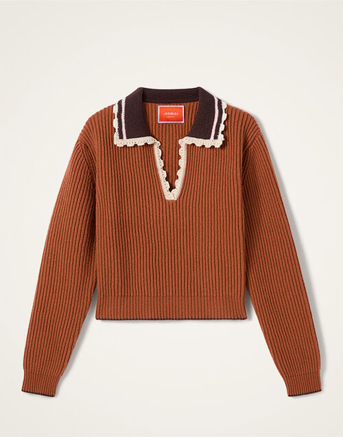 La DoubleJ Picket High Sweater Solid Tobacco PUL0404KNI037SOLIDBR06