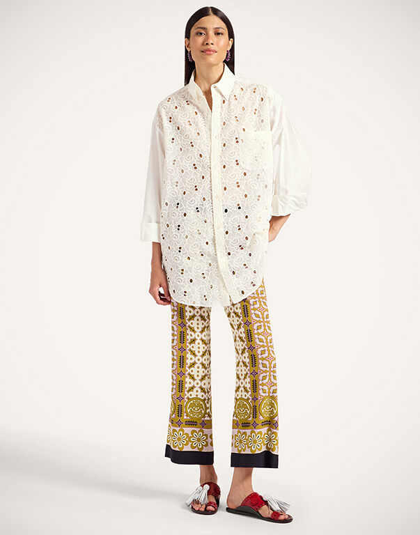 パンツ LA DOUBLEJ Women Straight Pants TRO0003SIL 001TAN01 BU01 Blu Pantalons et Shorts Colorés à Imprimés pour Femme | La DoubleJ©