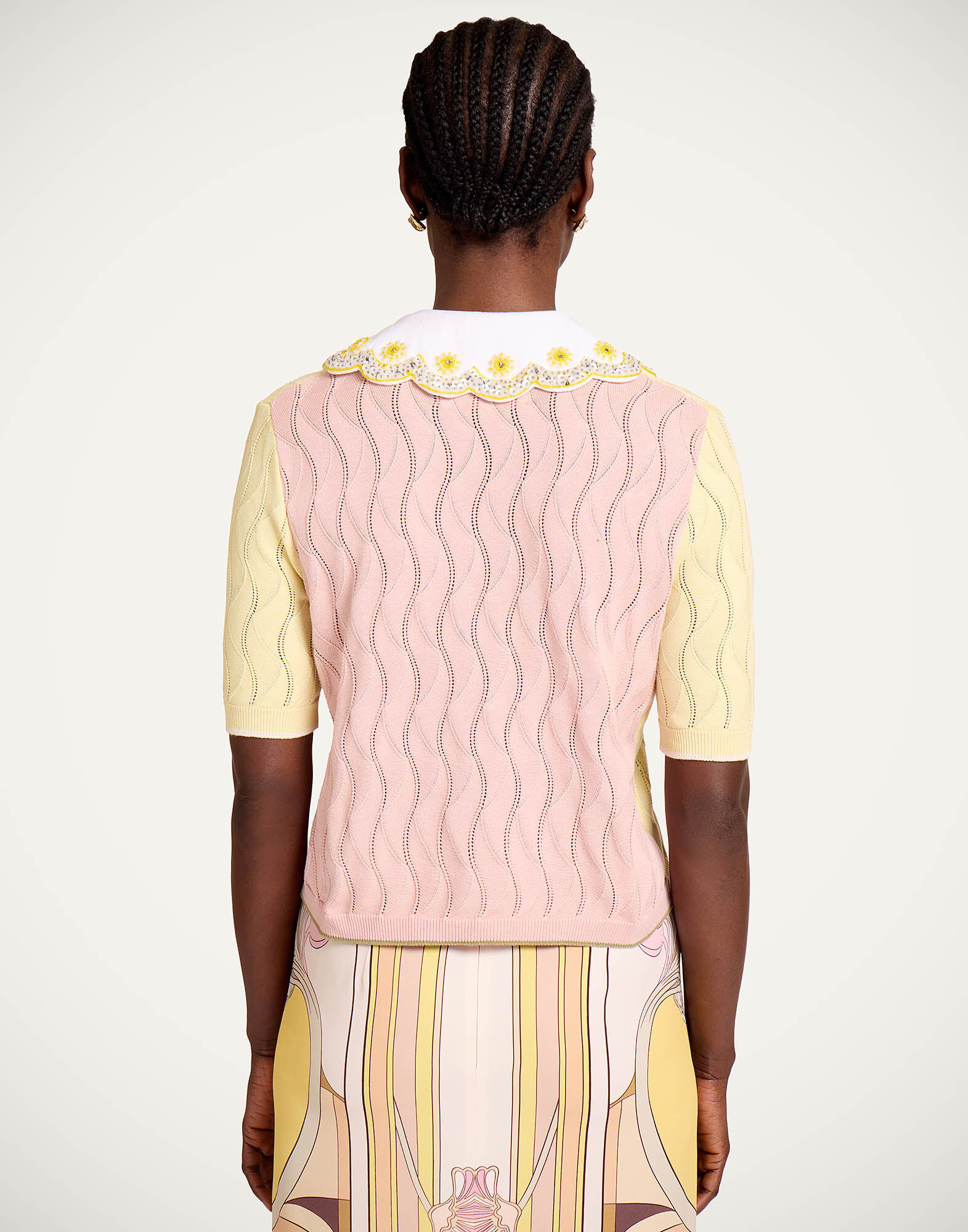 La DoubleJ Crop Polo Color Block Yellow & Pink PUL0359KNI197VA465YE02