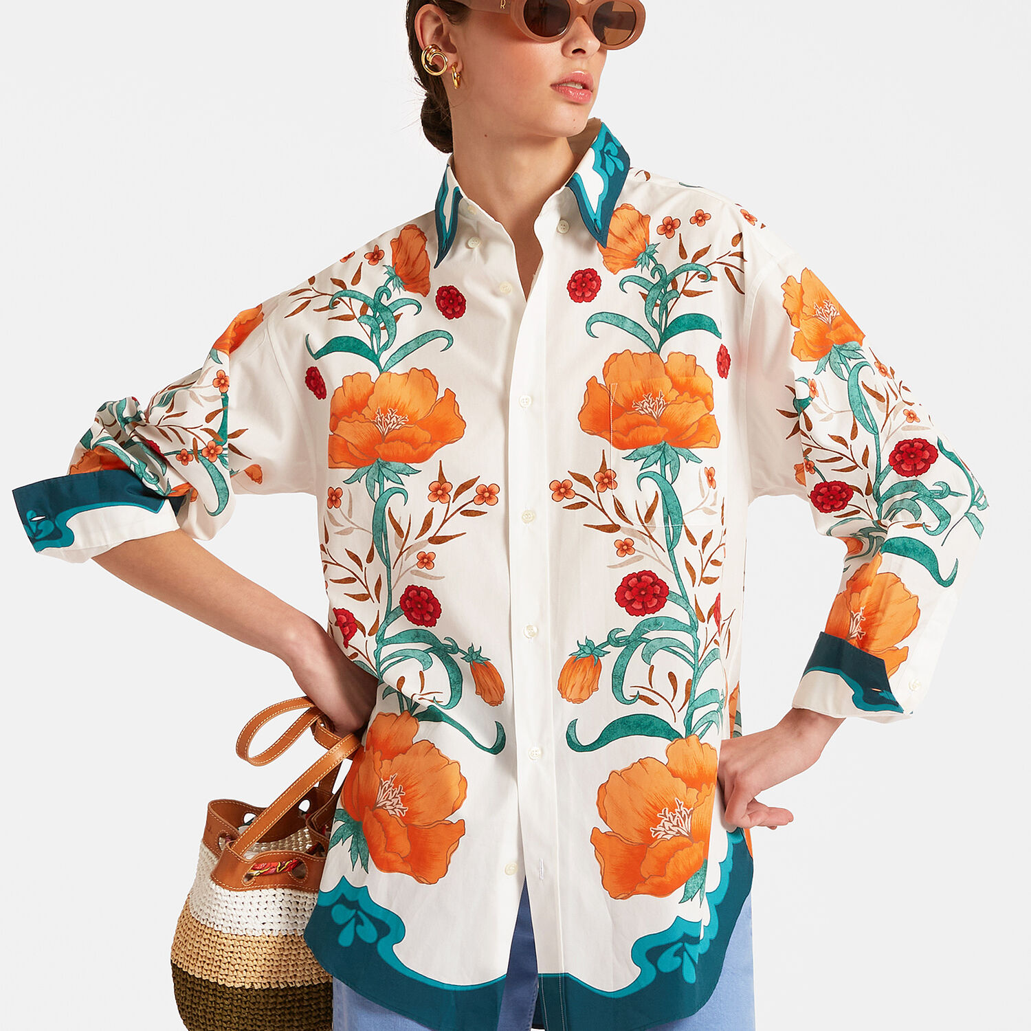 La Doublej + Orlebar Brown Better Than Your Boyfriend's Floral-print Cotton Shirt In Morpheus Placée Orange