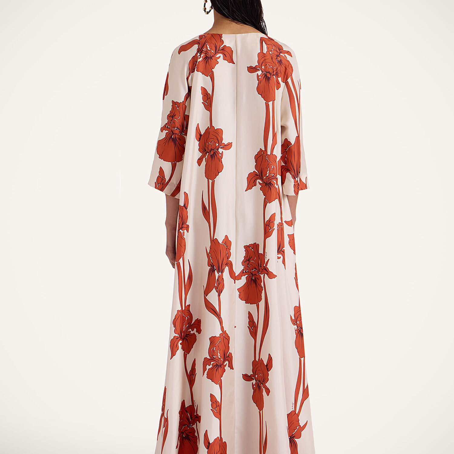La Doublej La Double J Muumuu Printed Silk-satin Maxi Dress In Iris Dark Orange