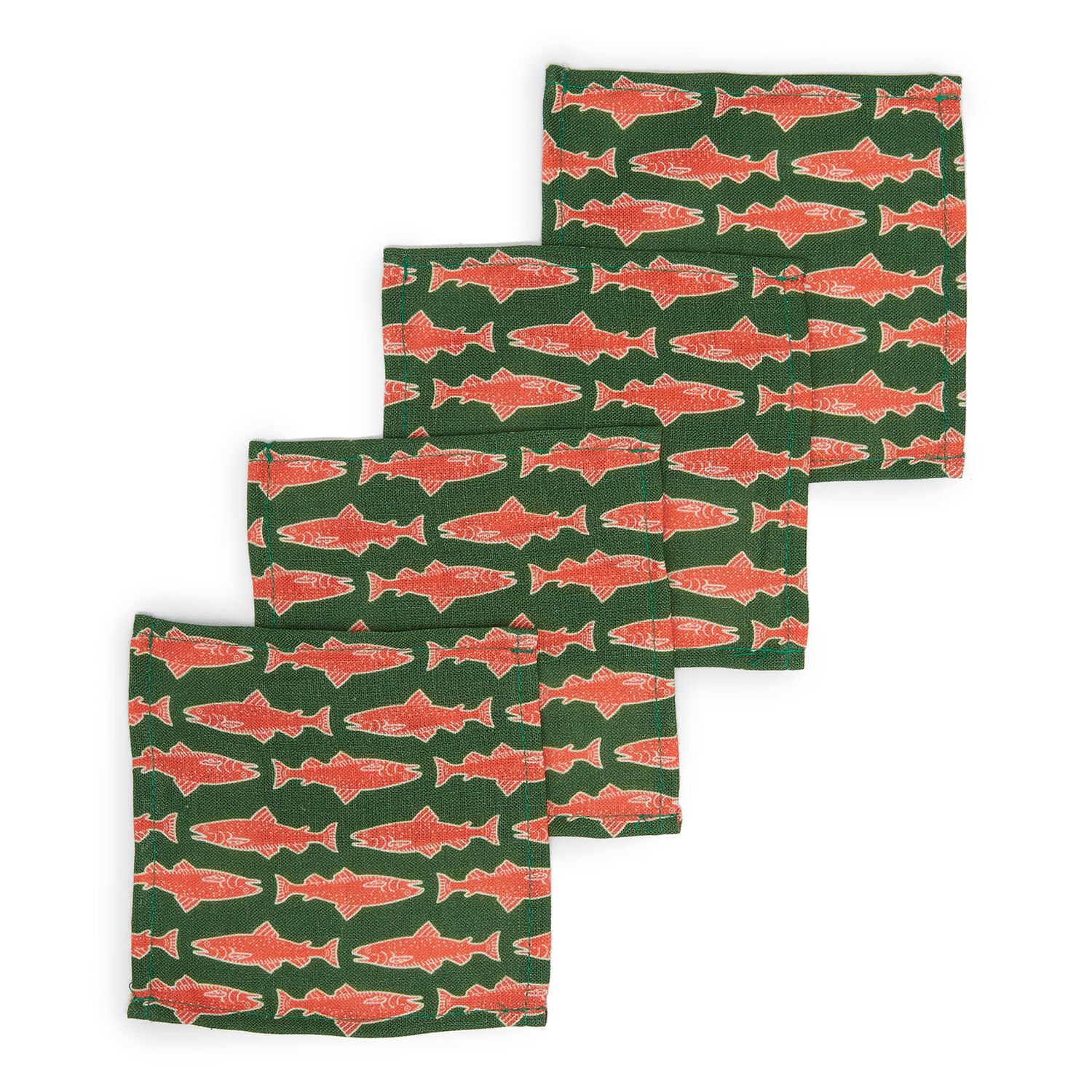 Shop La Doublej Small Napkins Set Of 4 In Como Fish Green Small