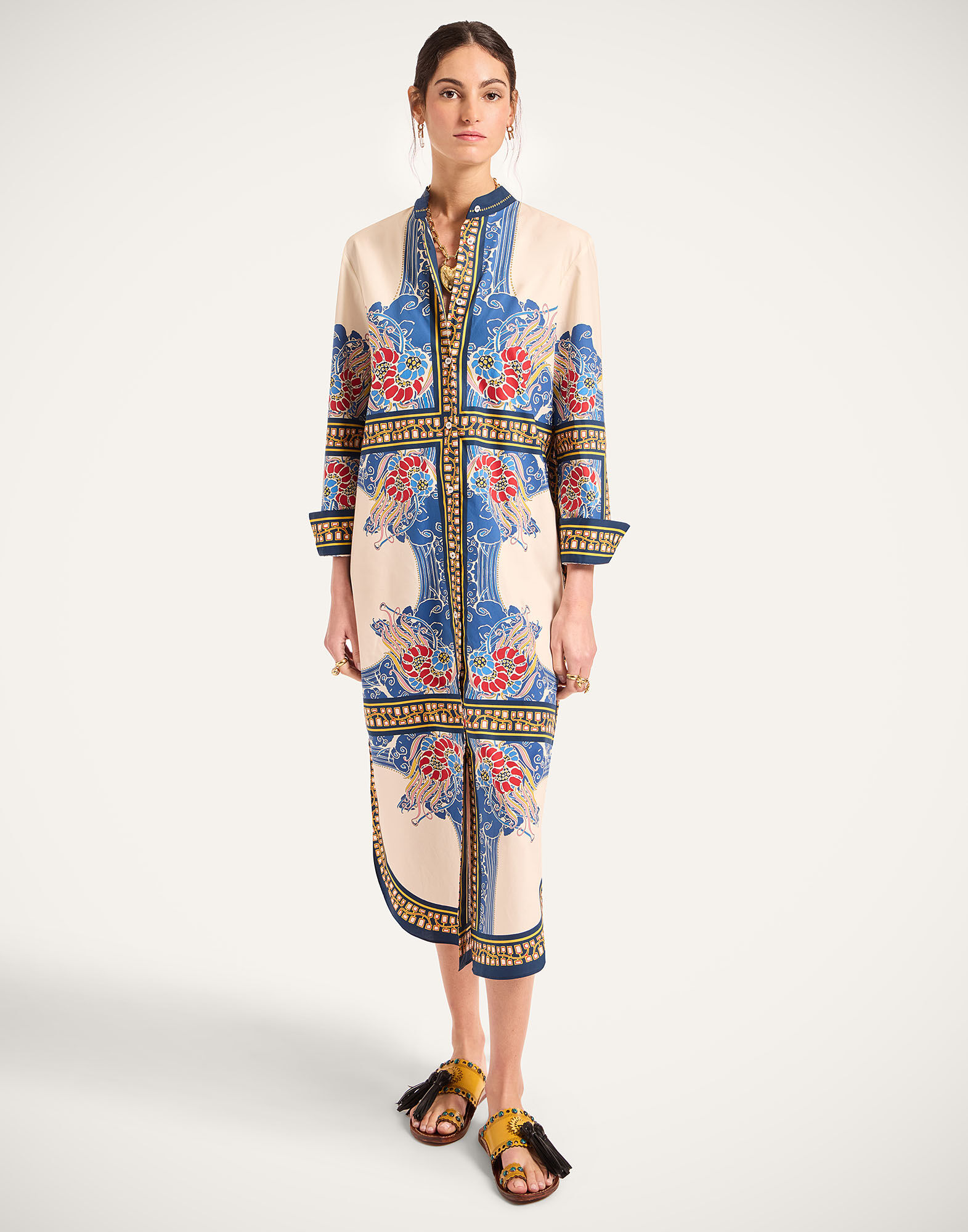 La DoubleJ Sundowner Tunic Lemuria Plac&eacute;e Blue DRE0924COT015LEM02BU03