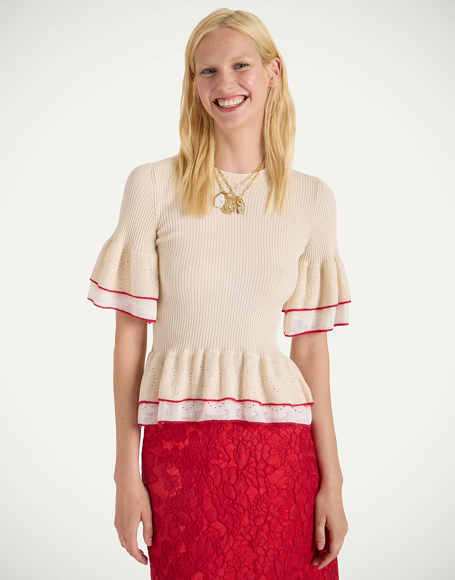 La DoubleJ Peplum Tee Solid Light Beige PUL0246KNI148VA335BR01