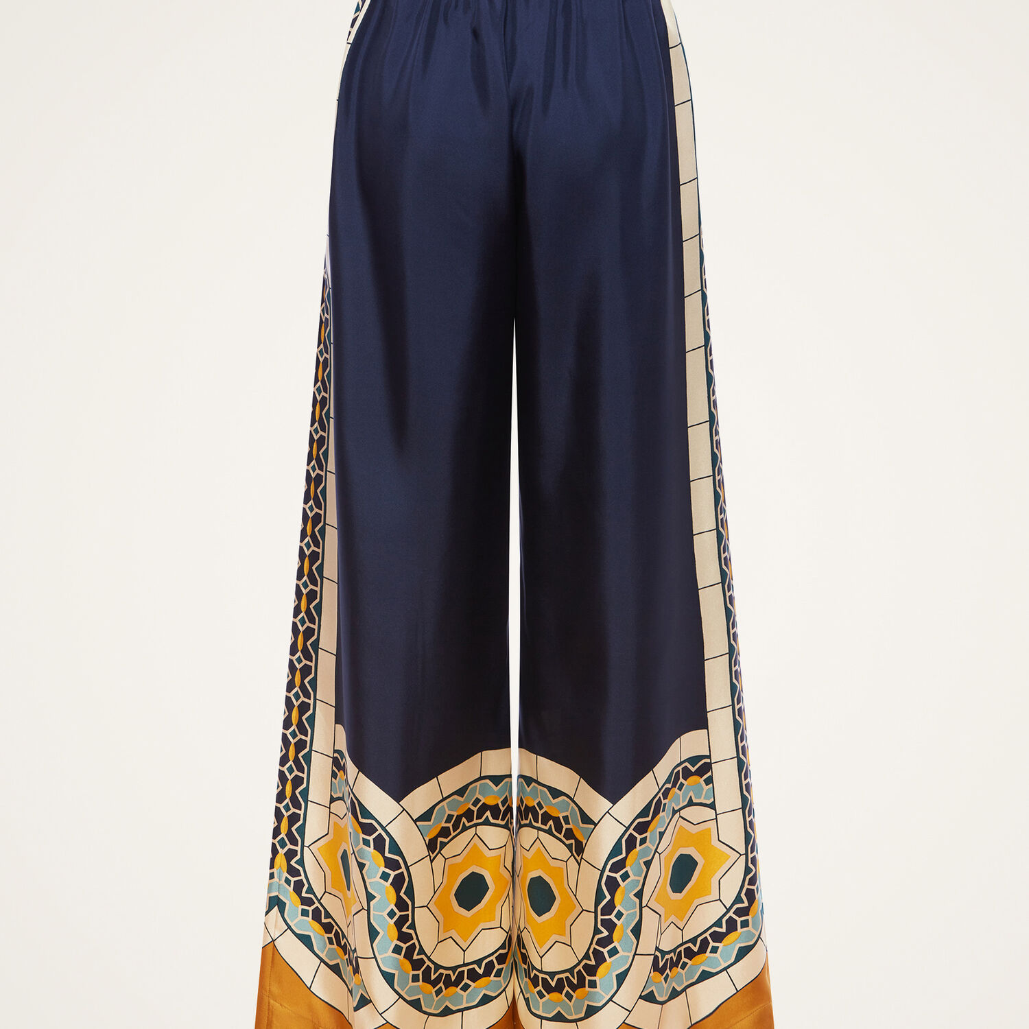 La Doublej La Double J Printed Silk-twill Trousers In Mudejar Placée Blue