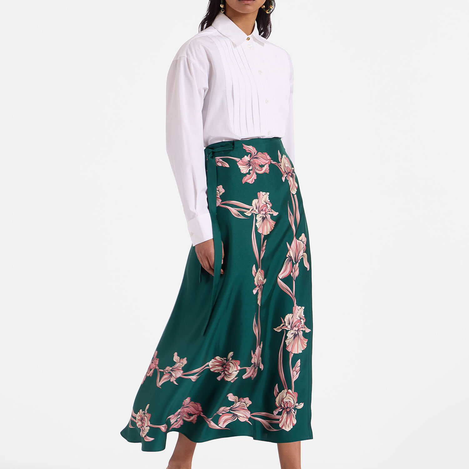 La Doublej Floral-print Sarong Skirt In Iris Placée Dark Green