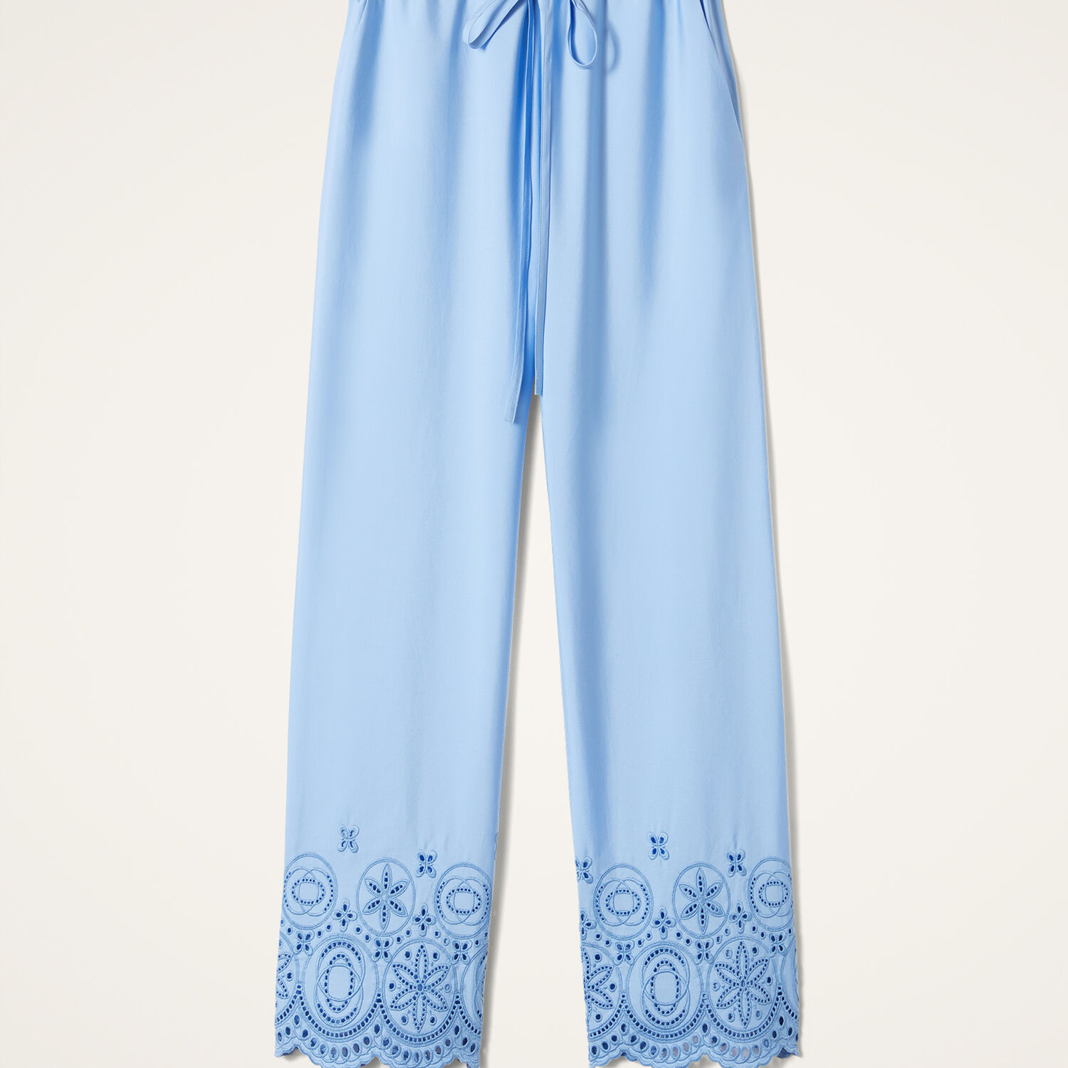 La Doublej Broderie Anglaise Cotton-blend Poplin Straight-leg Pants In Eclipse Light Blue