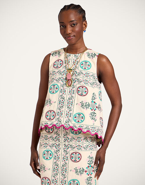 La DoubleJ La Scala Top Florette Tiles Ecru TOP0197JCQ137FLO09BR05