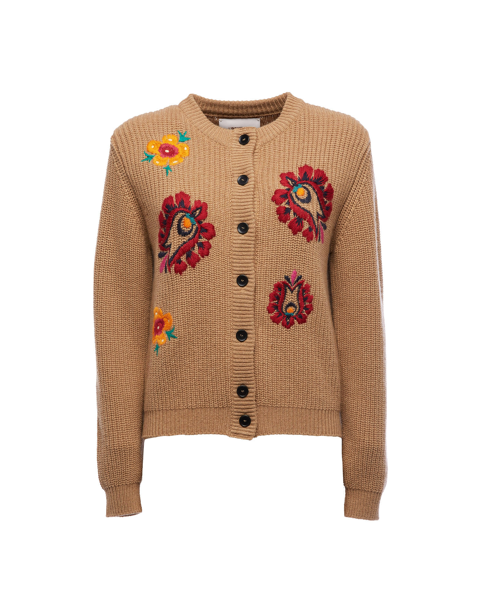 LaDoubleJ Embroidered Cardigan Solid Camel PUL0041KNI027CAM0002