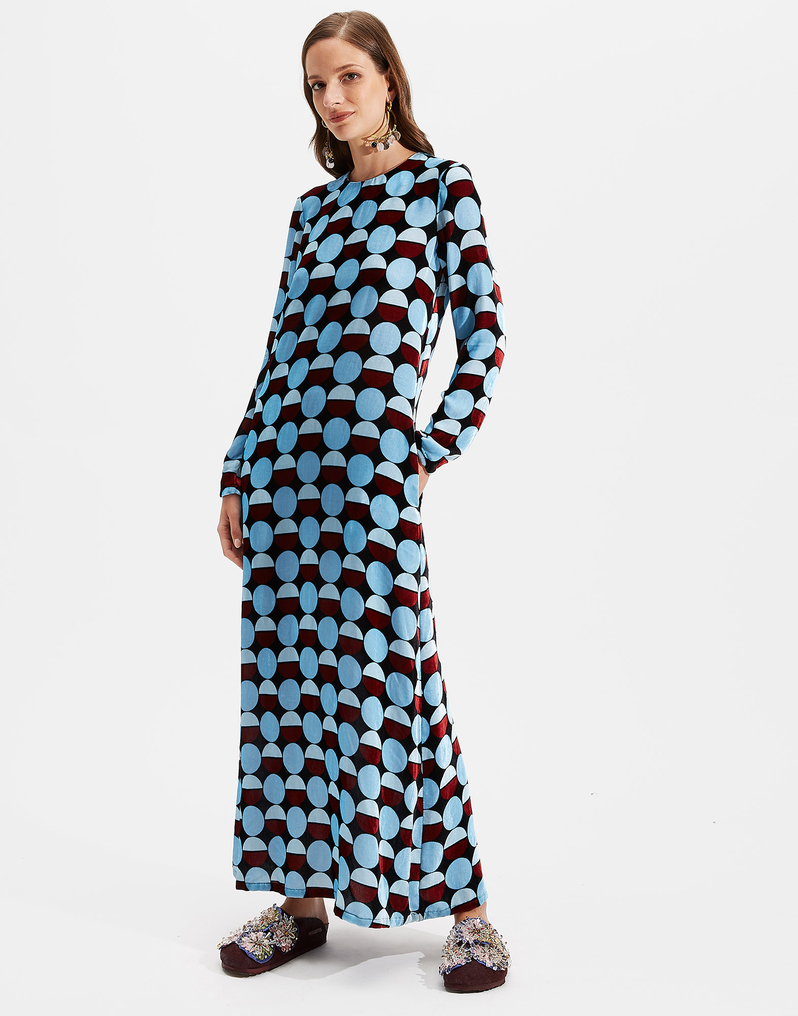 LaDoubleJ Long Sleeve Swing Dress LaDoubleJ Long Sleeve Swing Dress Sfere Azzurro DRE0184VEL004SFE0003