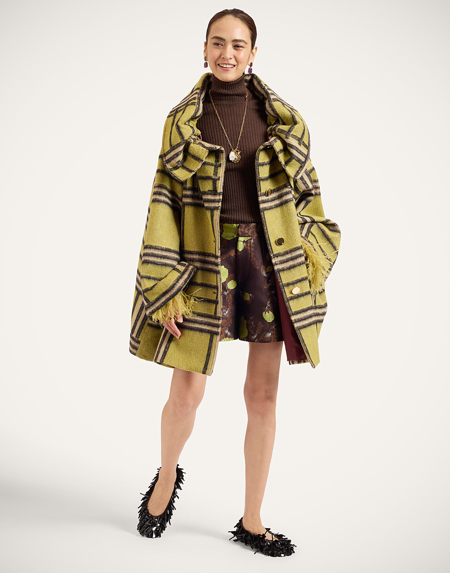 La DoubleJ New Town Cape Kells Check Green JAC0215WOL038KEL02GR02