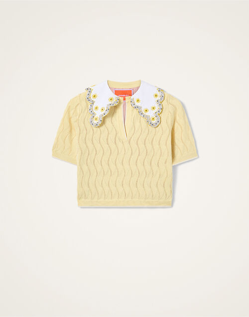 La DoubleJ Crop Polo Color Block Yellow & Pink PUL0359KNI197VA465YE02