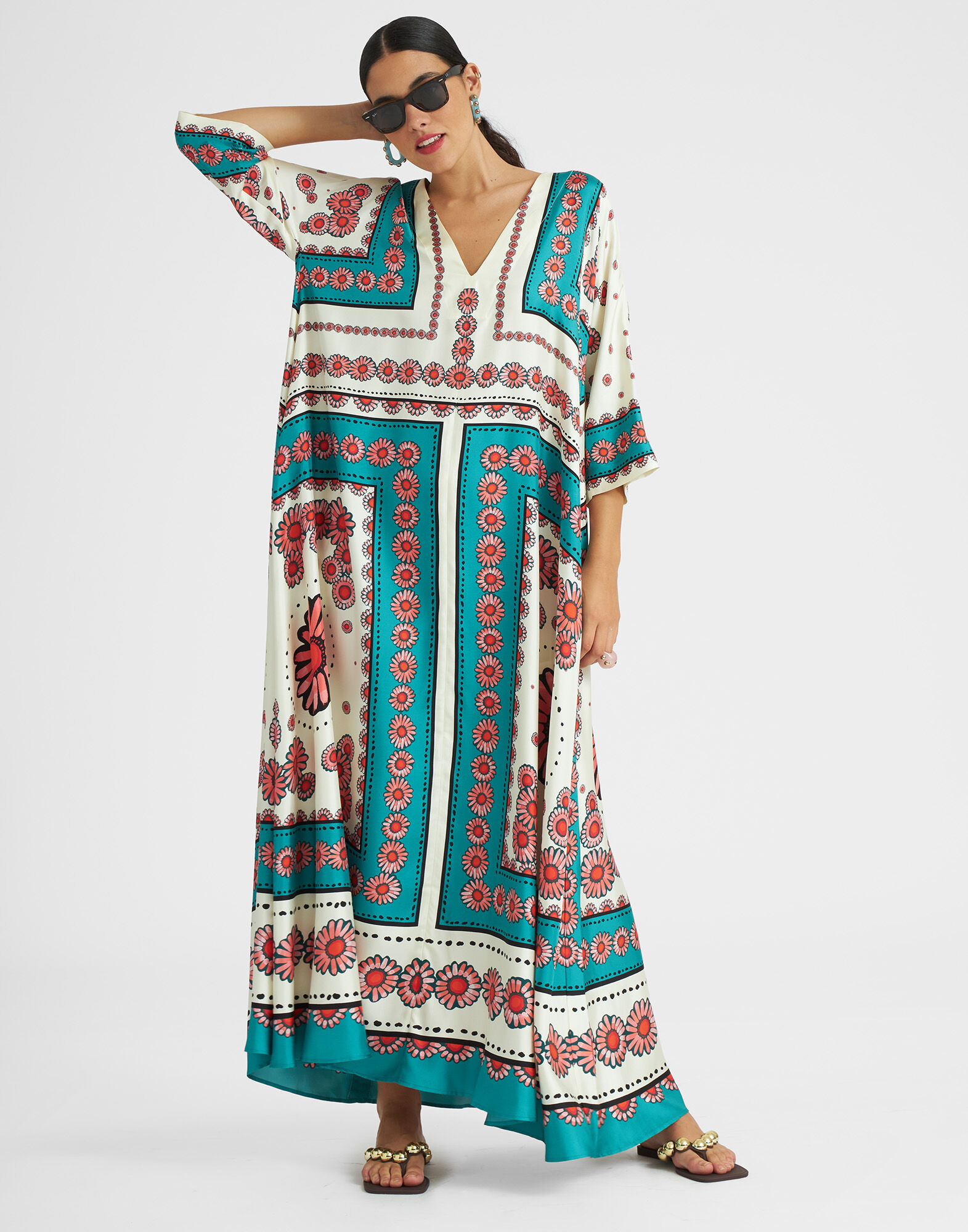 La DoubleJ Muumuu Dress Daisy Plac&eacute;e Turquoise DRE0225SIL006DAY0008