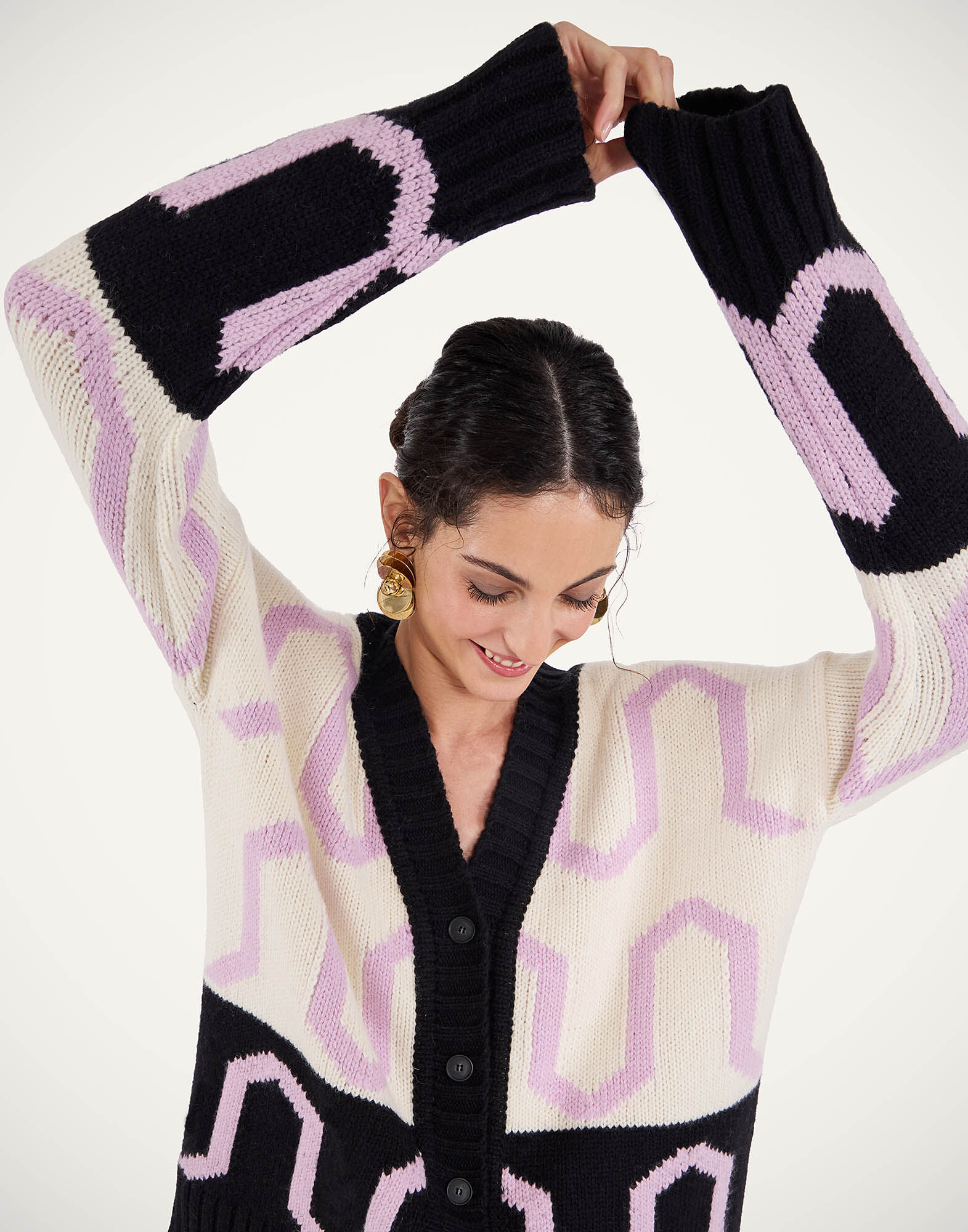 La DoubleJ Comber Cardigan Multicolor Ivory & Black PUL0344KNI134VA452BL01