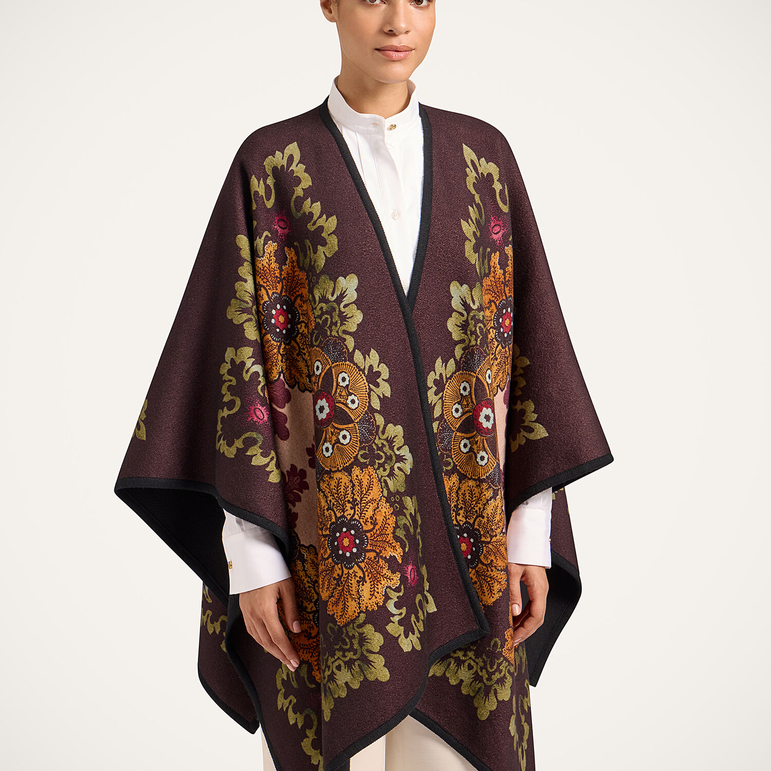 La Doublej Printed Virgin Wool Poncho In Brown