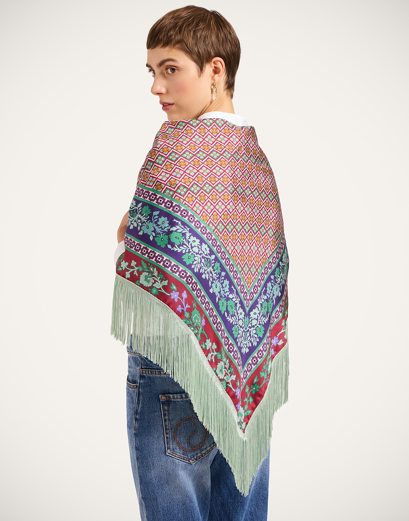 La DoubleJ Reversible Fringe Foulard 90 Regalia Plac&eacute;e Red SCA0073SIL006REG02RE01