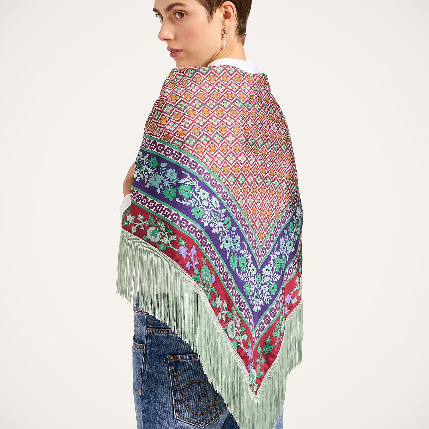  La Doublej Foulards & Scarves Women - Reversible Fringe Foulard 90 Regalia Placée Red One Size 100% Silk 