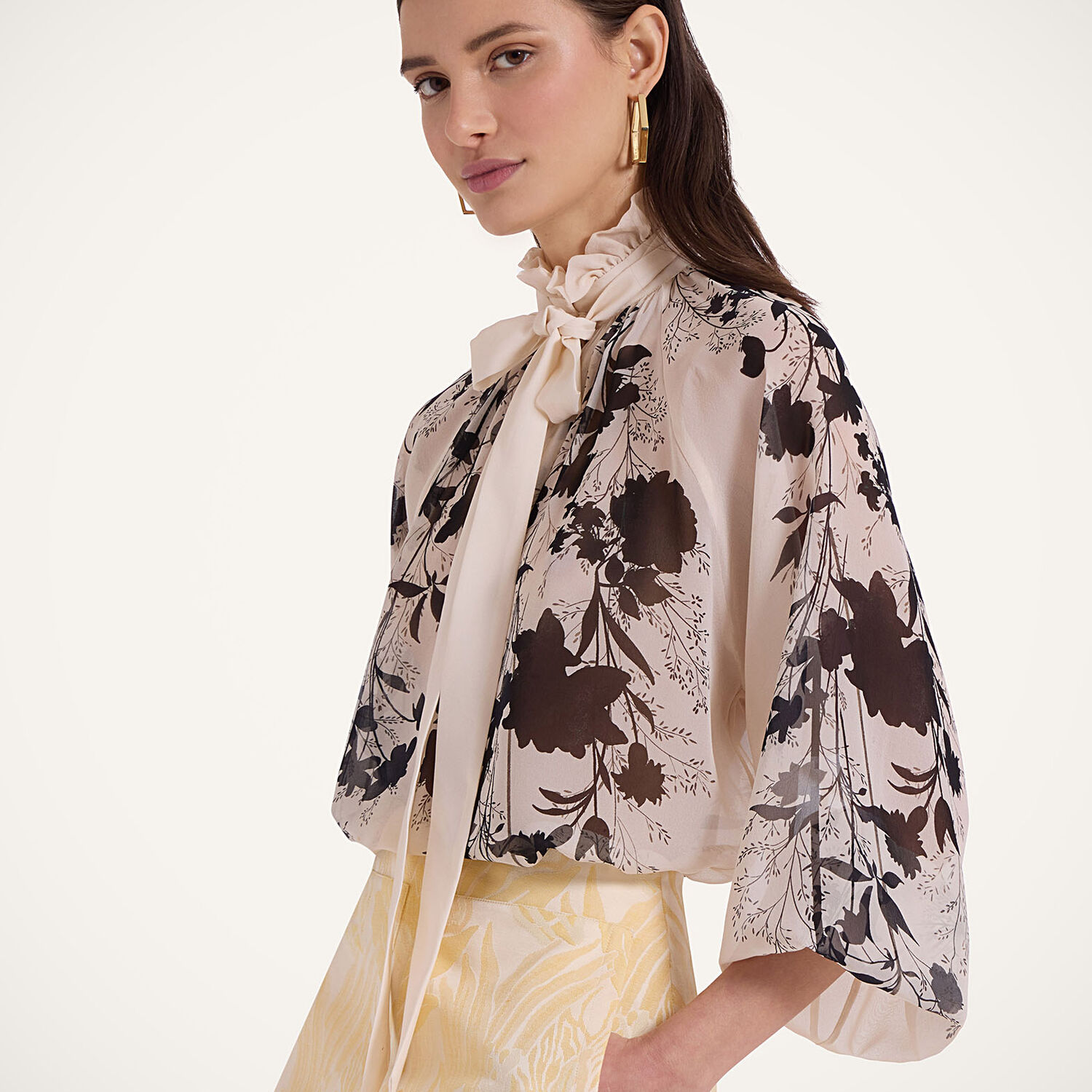 La Doublej Cerere Floral Silk Blouse In Stilo Placée Ivory