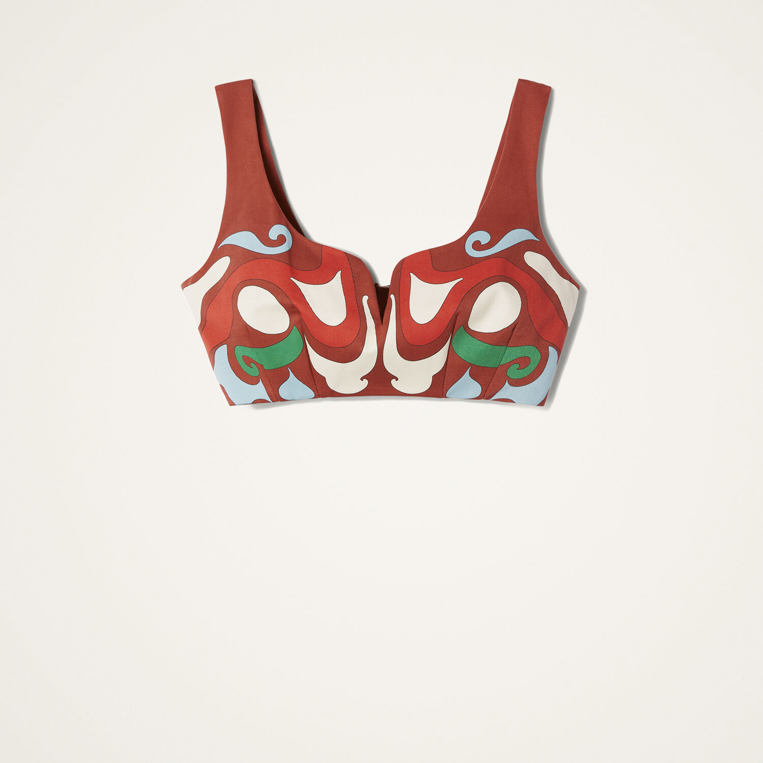 La Doublej Baia Printed Cotton-blend Crop Top In Brown