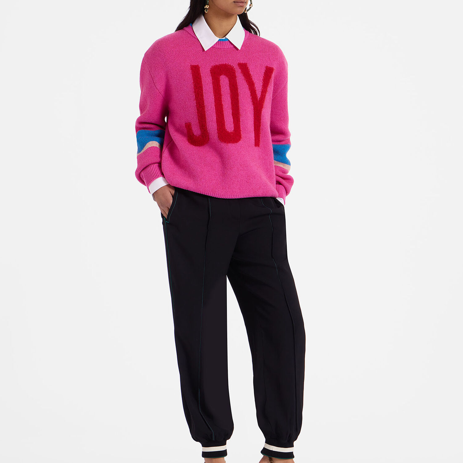 La Doublej Joy Sweater In Color Block Pink & Red
