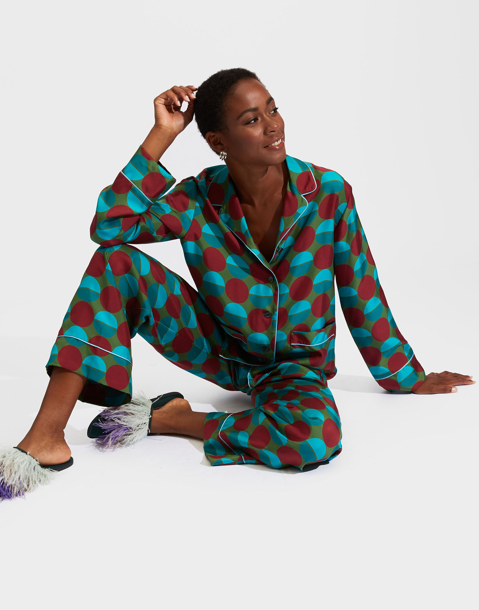 Silk Pajama in Sfere Grandi Verde for Women La DoubleJ