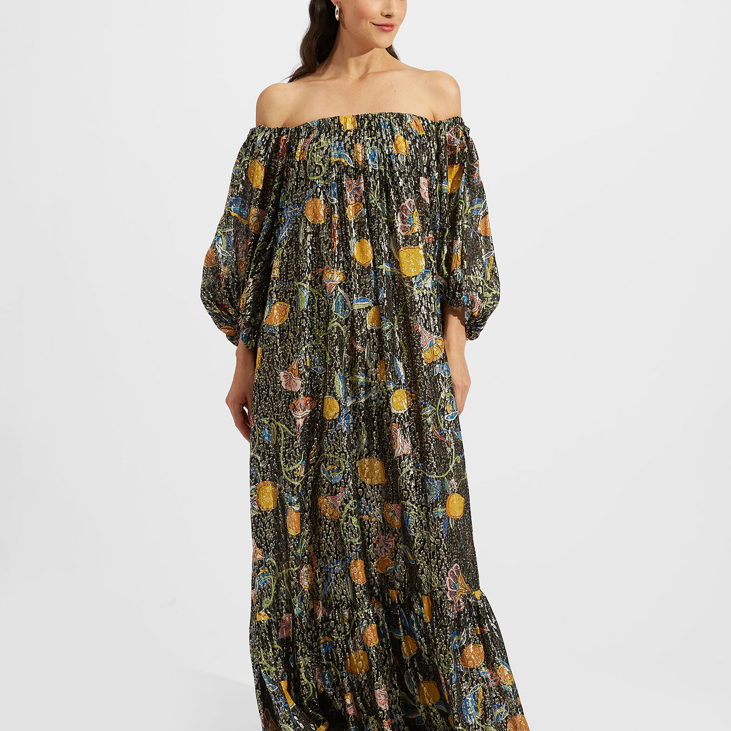 La Doublej Sta-da-dio! Metallic Printed Fil Coupé Silk-blend Maxi Dress In Borboni