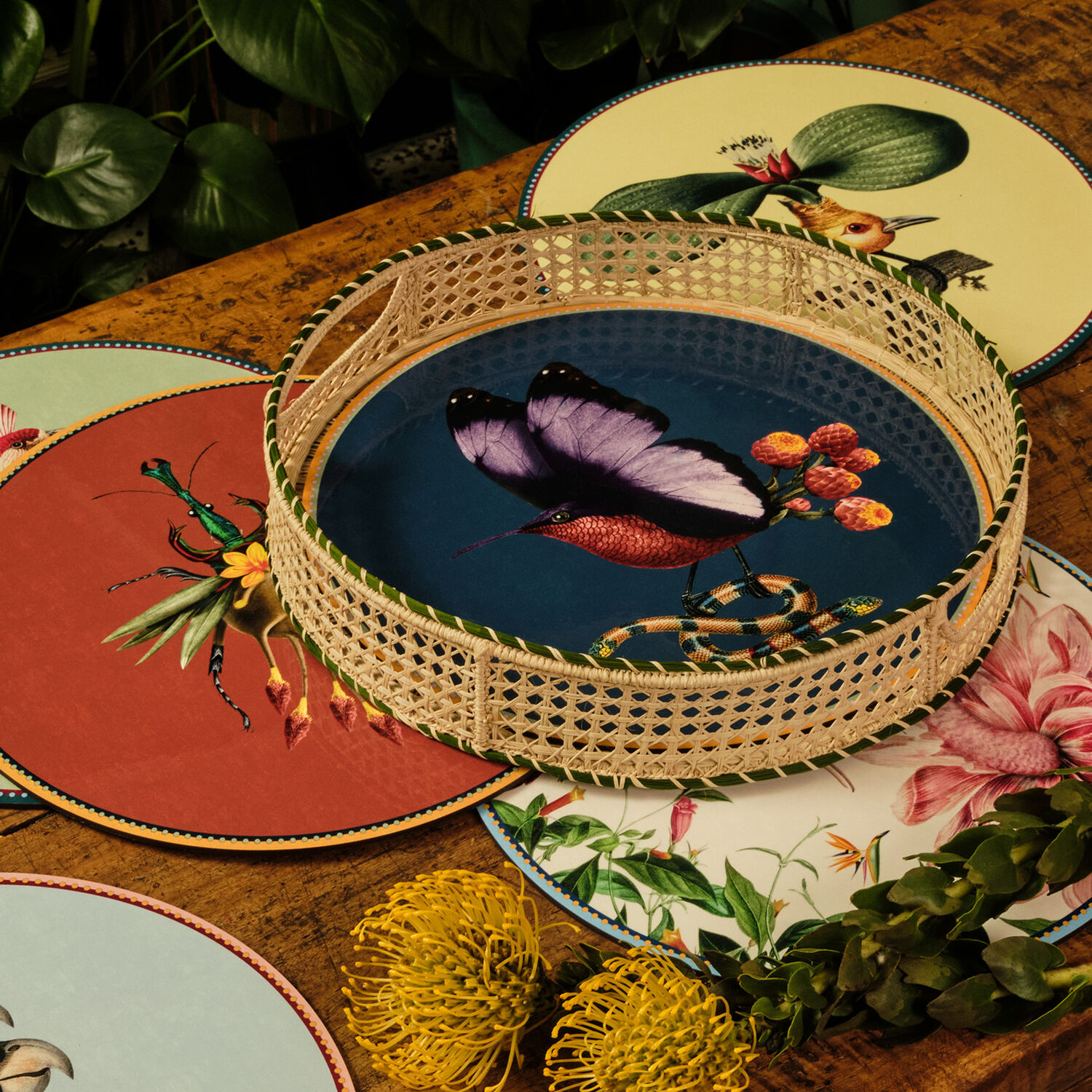  La Doublej Placemats & Runners Women - Disk Placemat Leafbug Brick One Size 83% Wood Fiber 12% Cork 5% Polyester 