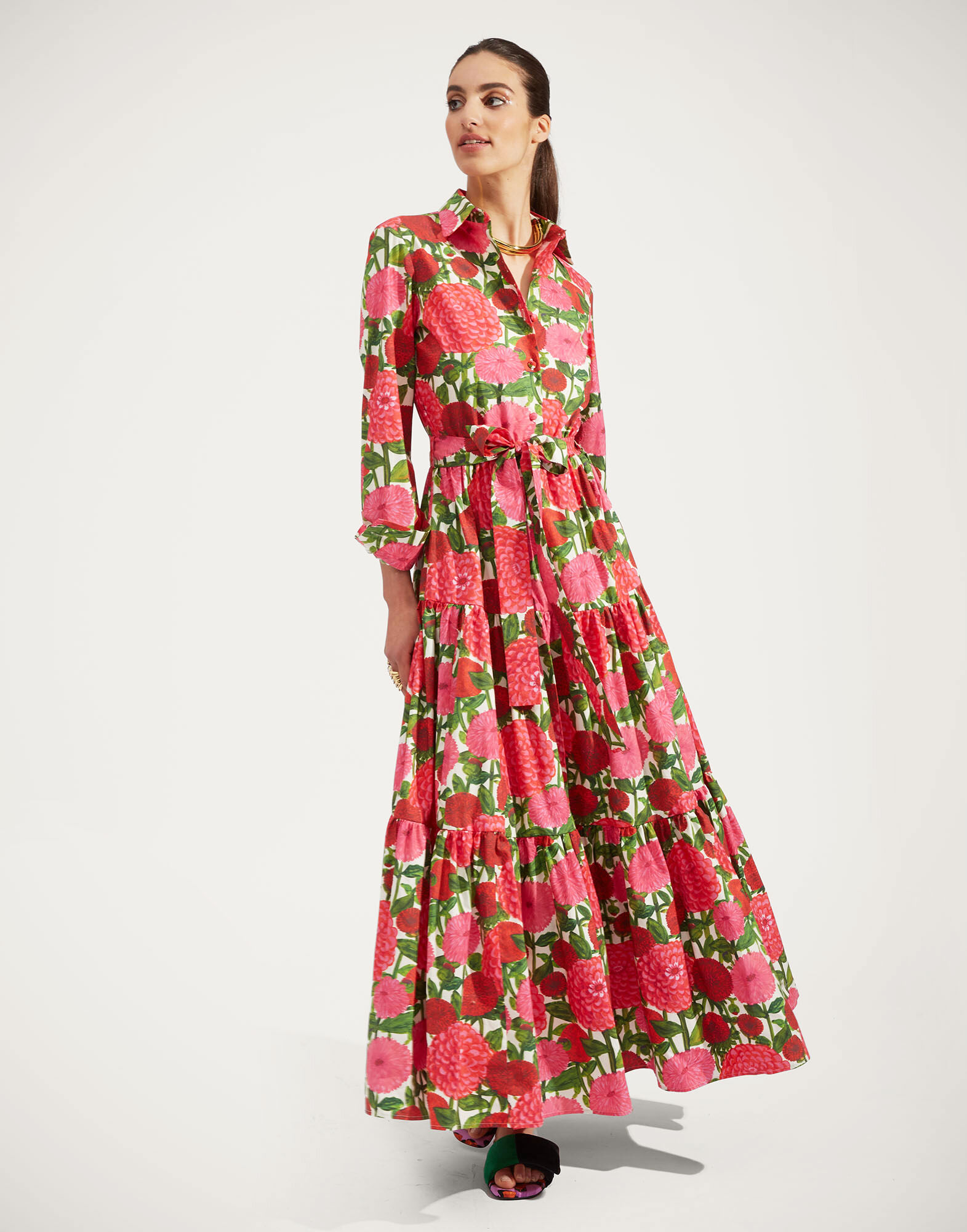Bellini Dress in Pink Dahlias for Women | La DoubleJ