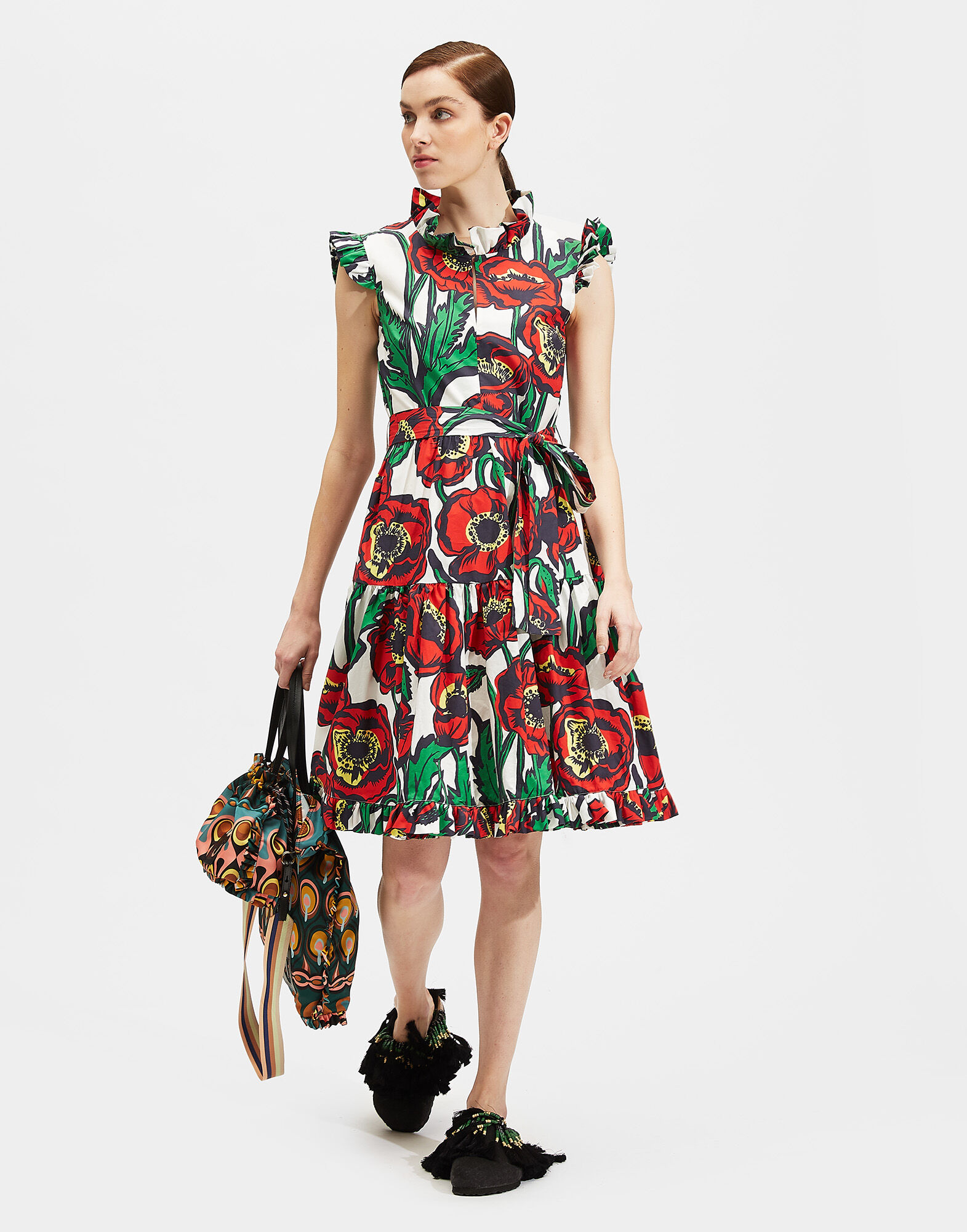 LaDoubleJ Short And Sassy Dress Big Blooms Bianco DRE0003COT001PFI0003