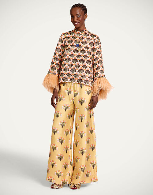 La DoubleJ Palazzo Pants Florette Yellow TRO0003SIL001FLO05YE02