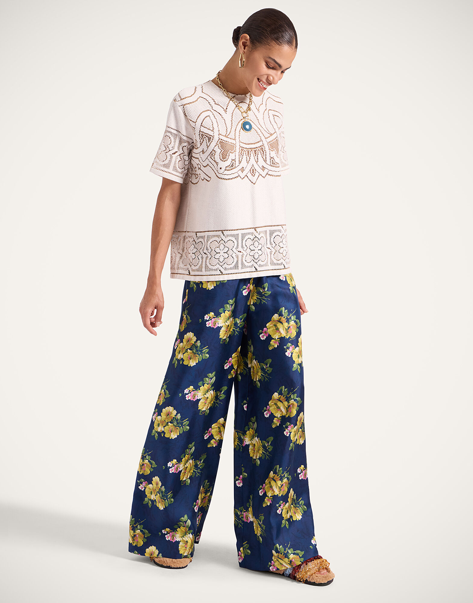 La DoubleJ Lacey House T-Shirt Solid White Smoke TSH0035EMB006SOLIDWH02