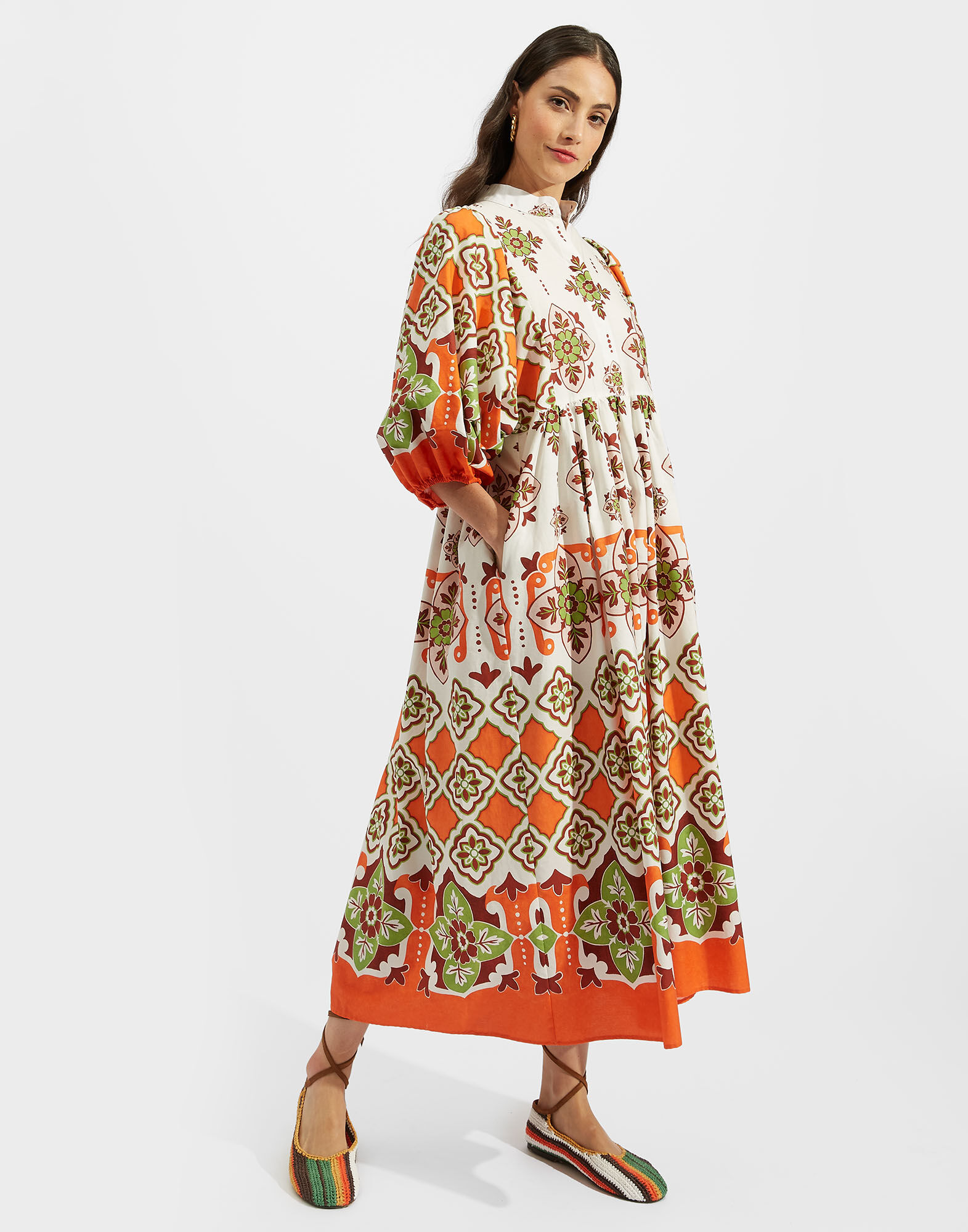 La DoubleJ Portofino Dress Partenope Plac&eacute;e DRE0374COT039PRT01OR02