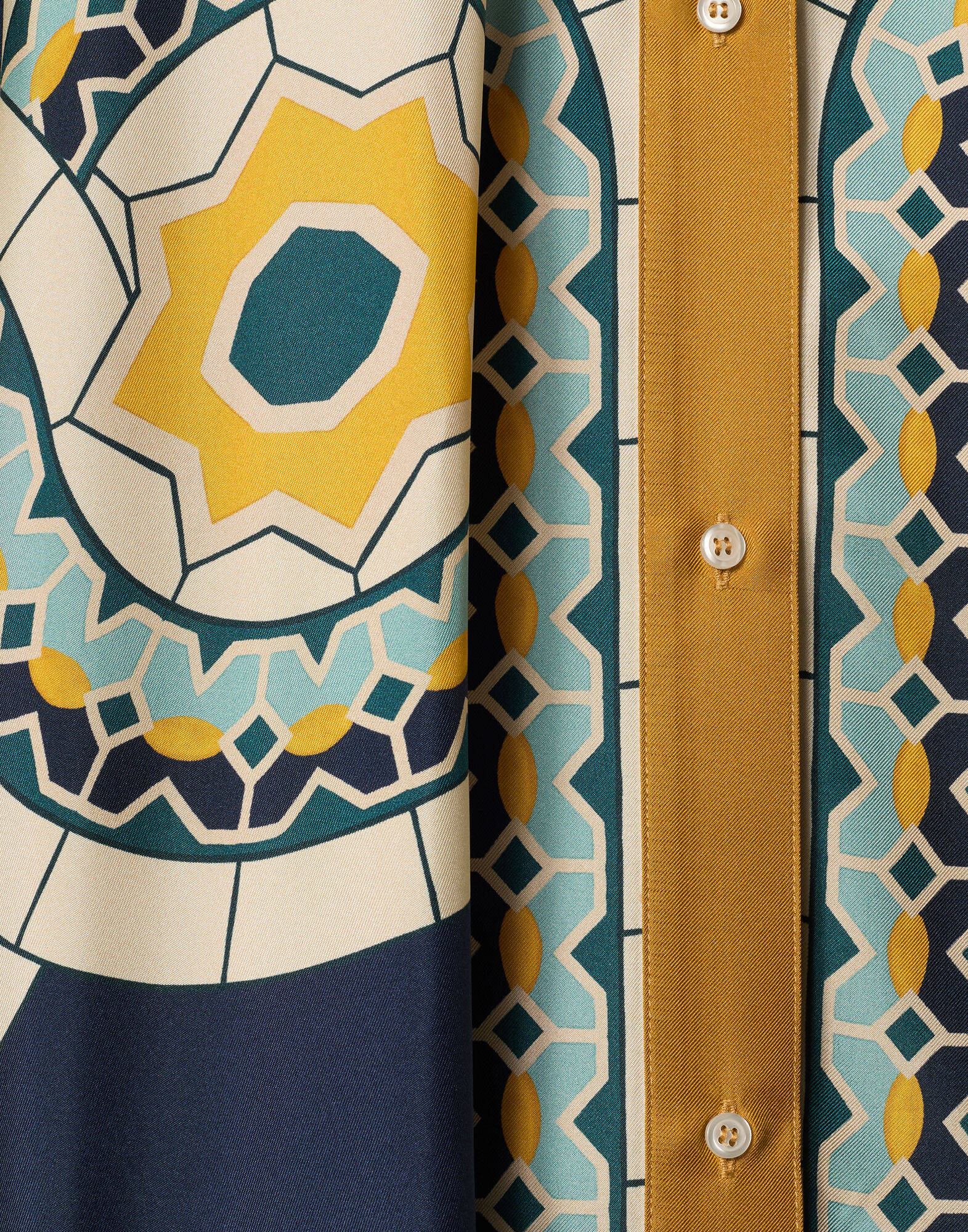 La DoubleJ Foulard Shirt Mudejar Plac&eacute;e Blue SHI0059SIL006MUD01BU03