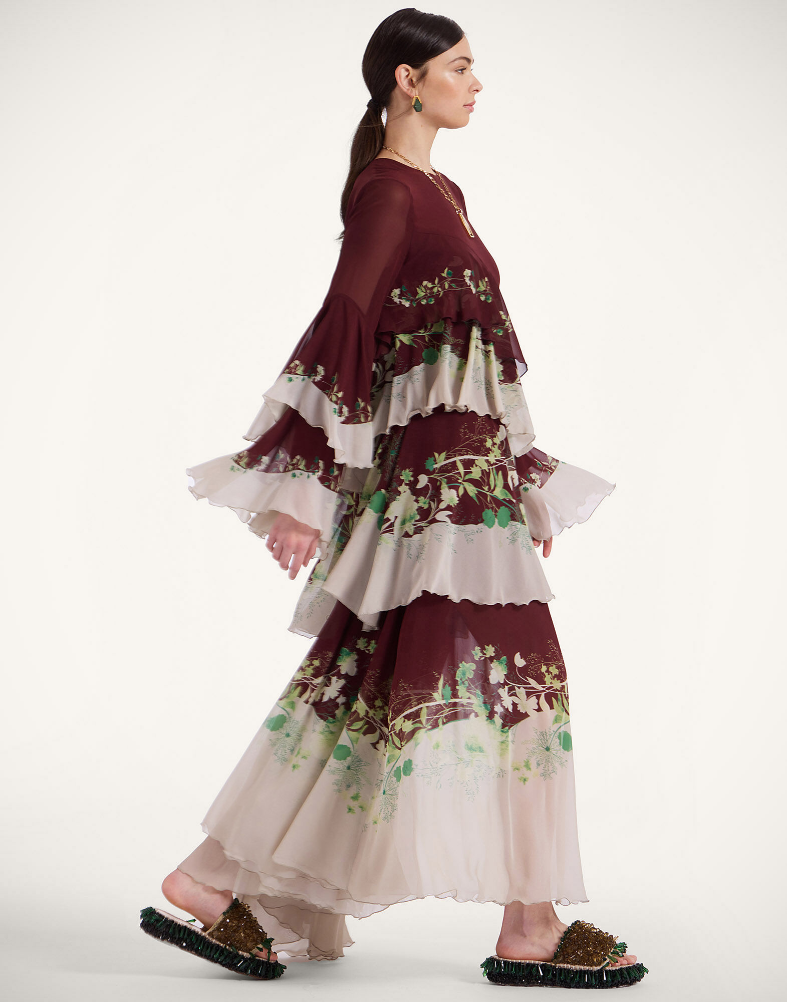 La DoubleJ Naiad Dress Woodland Plac&eacute;e Burgundy DRE0858SIL014WOD01RE02