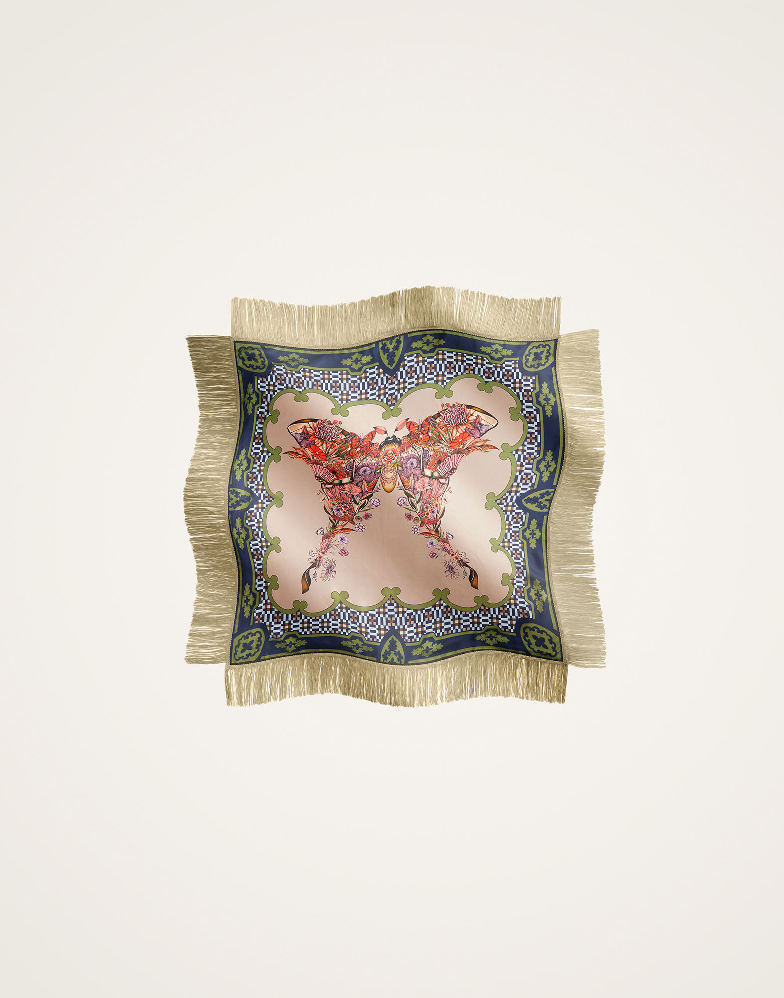 Reversible Fringe Foulard 90 in Mariposa Placée Celeste for