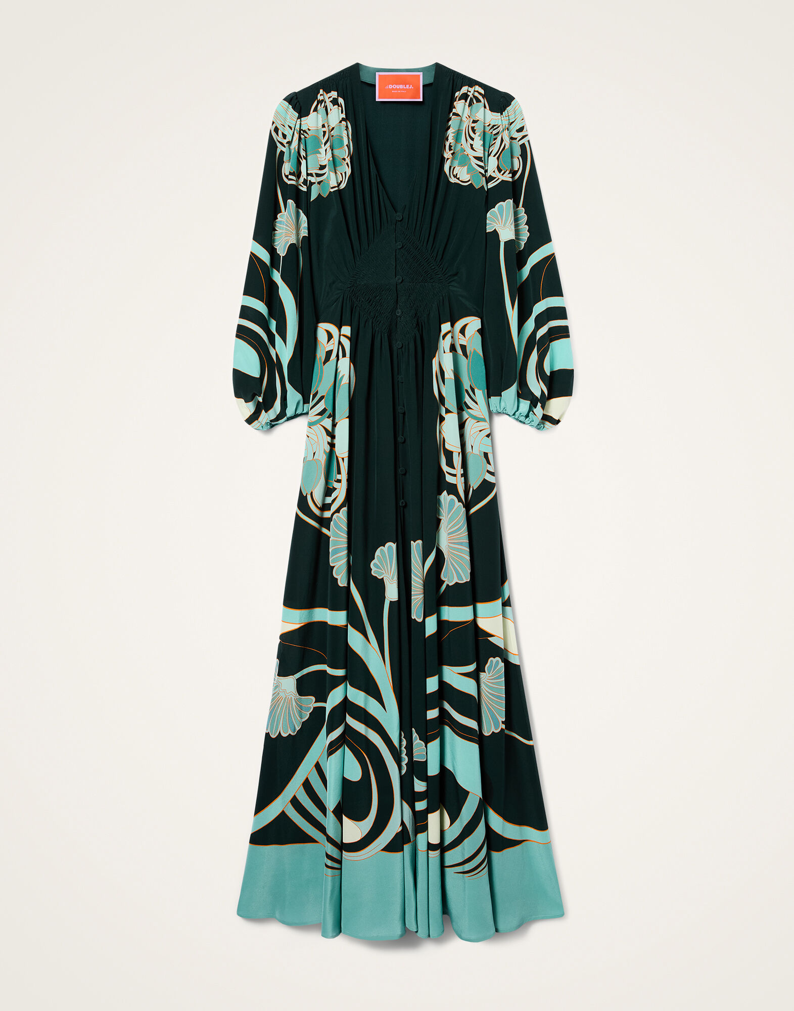 La DoubleJ Long Camerino Dress Blooming Tulip Plac&eacute;e Dark Green DRE0720CRE001BTU01GR03