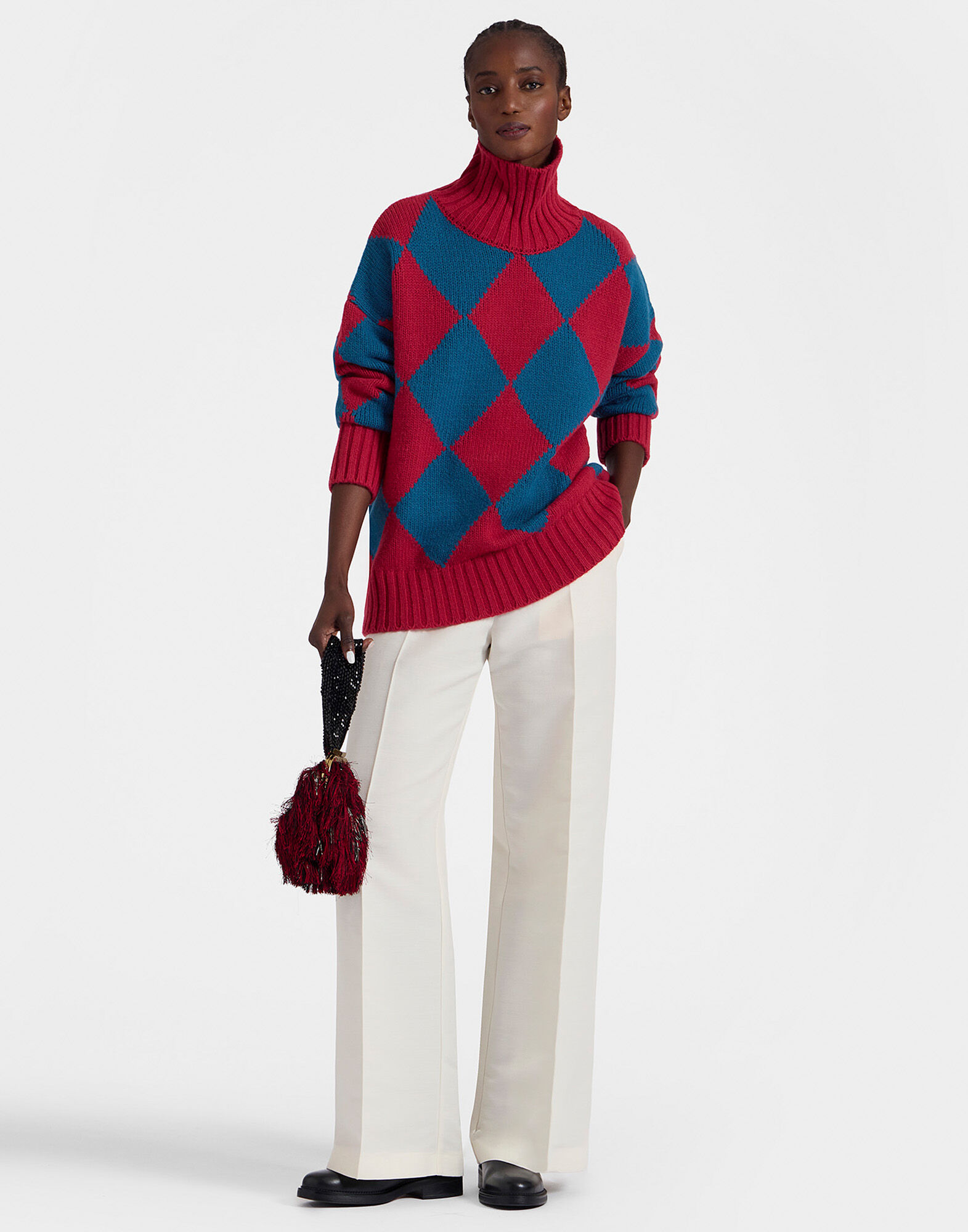 Argyle Sweater in Red & Blue for Women | La DoubleJ