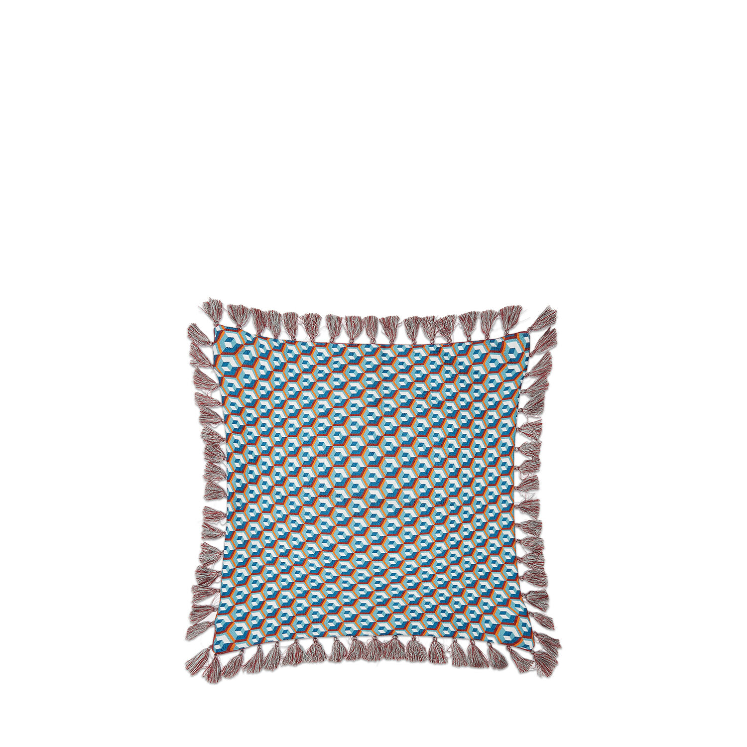 La Doublej Cushion With Fringes (50x50) In Cubi Blu