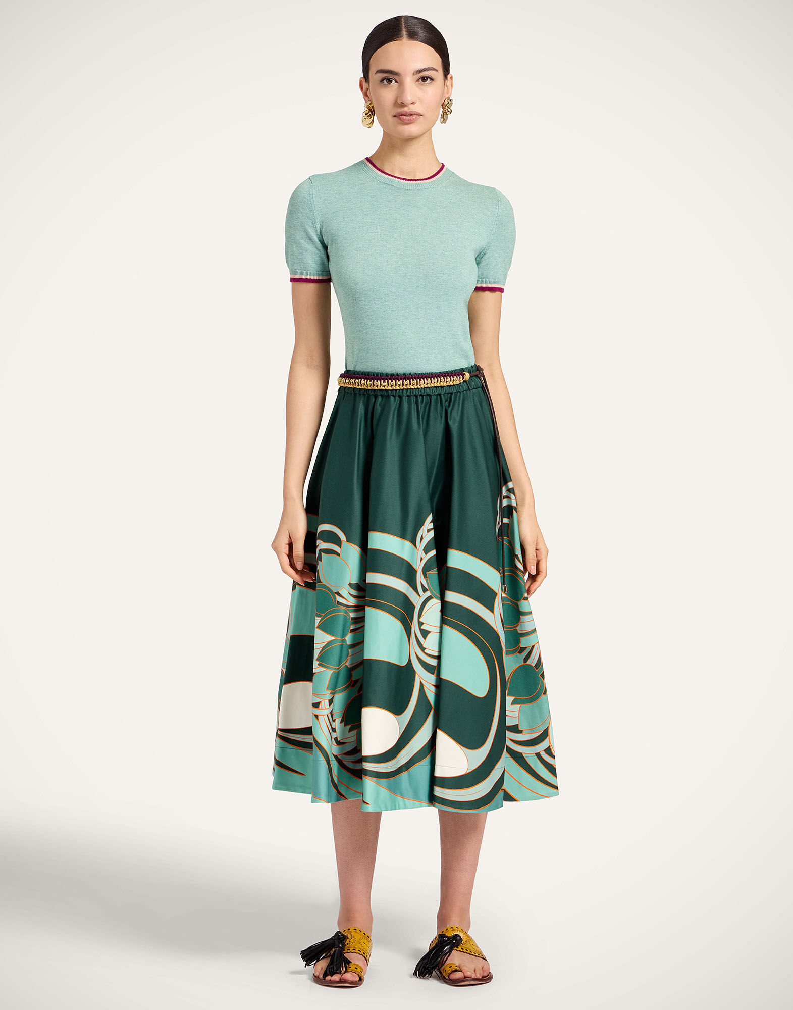 La DoubleJ Ballerina Skirt Blooming Tulip Plac&eacute;e Dark Green SKI0199COT094BTU01GR03