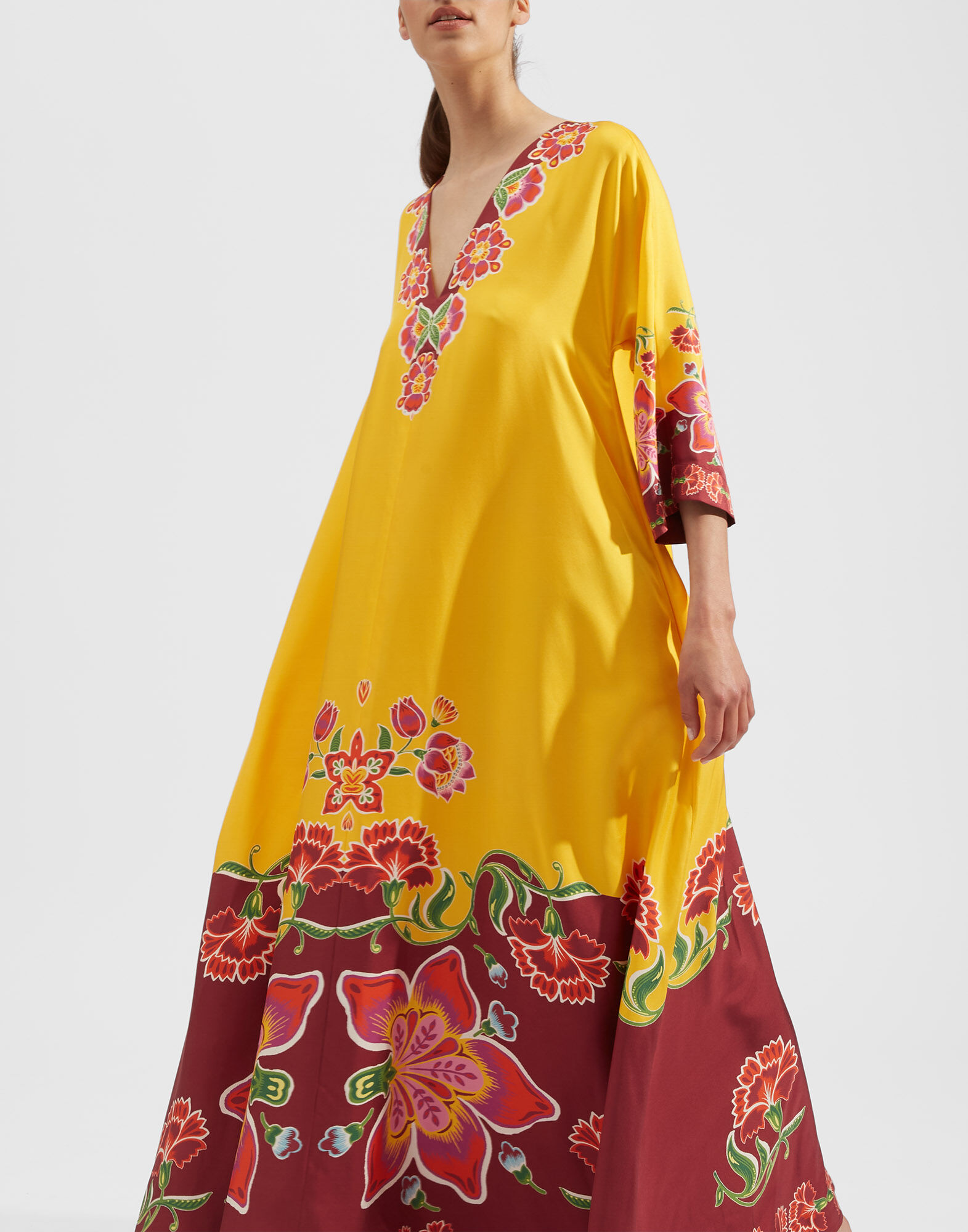 La DoubleJ Muumuu Dress Folk Flowers Giallo Plac&eacute;e DRE0225SIL006FFL0001